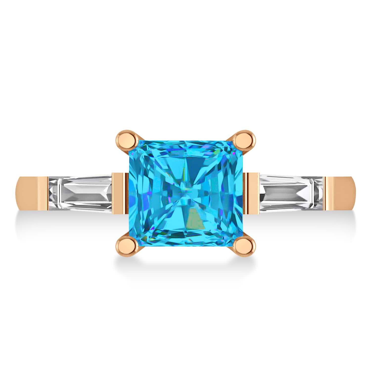 Blue Topaz & Diamond Three-Stone Radiant Ring 14k Rose Gold (2.12ct)