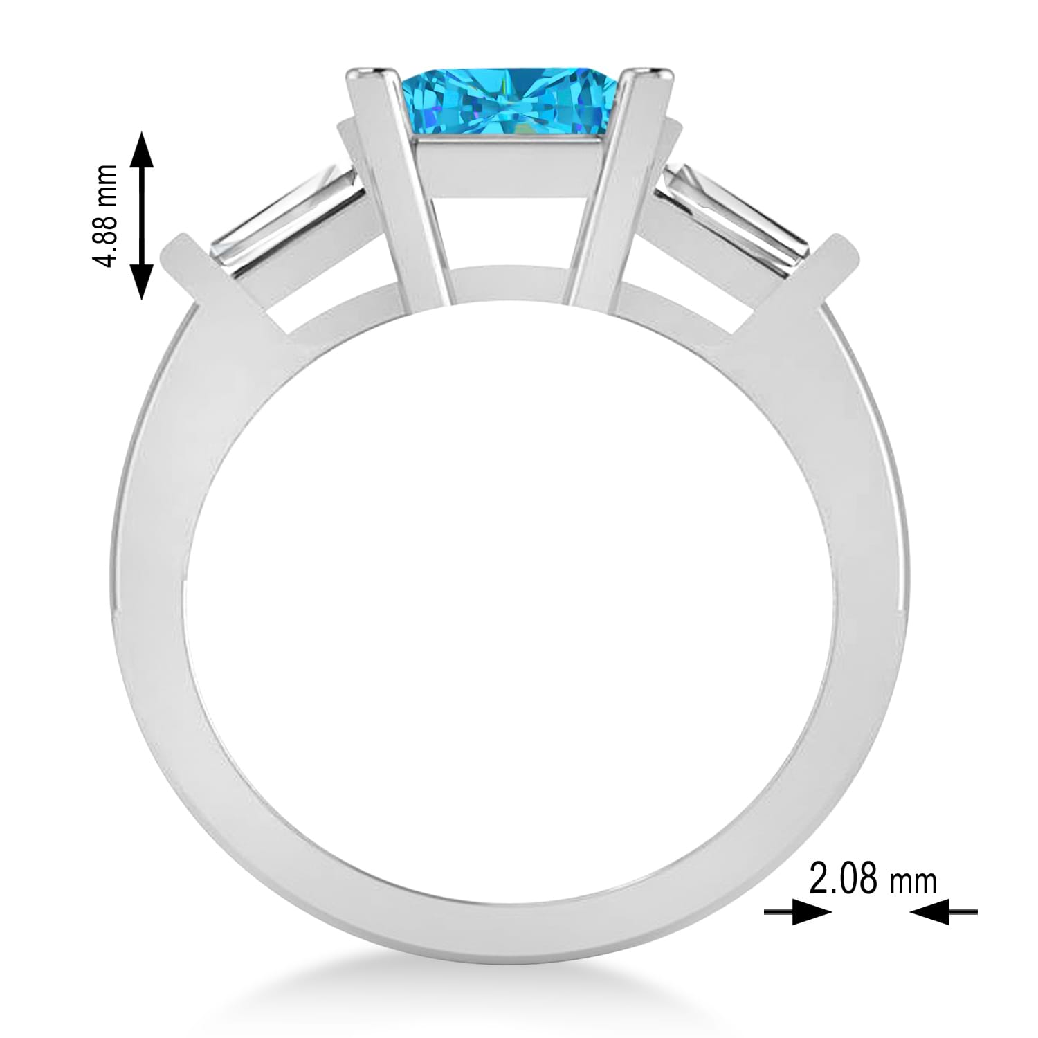 Blue Topaz & Diamond Three-Stone Radiant Ring 14k White Gold (2.12ct)