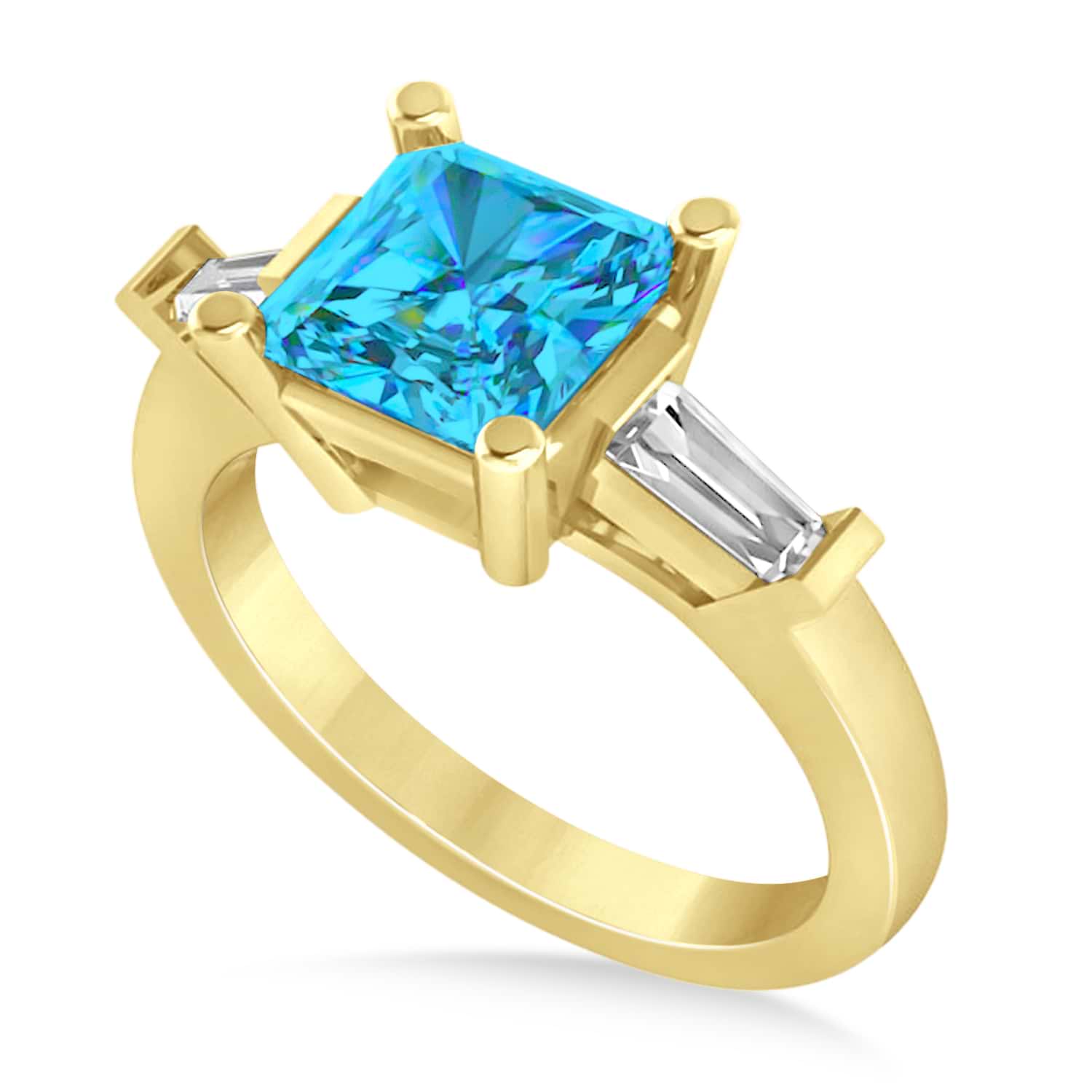 Blue Topaz & Diamond Three-Stone Radiant Ring 14k Yellow Gold (2.12ct)