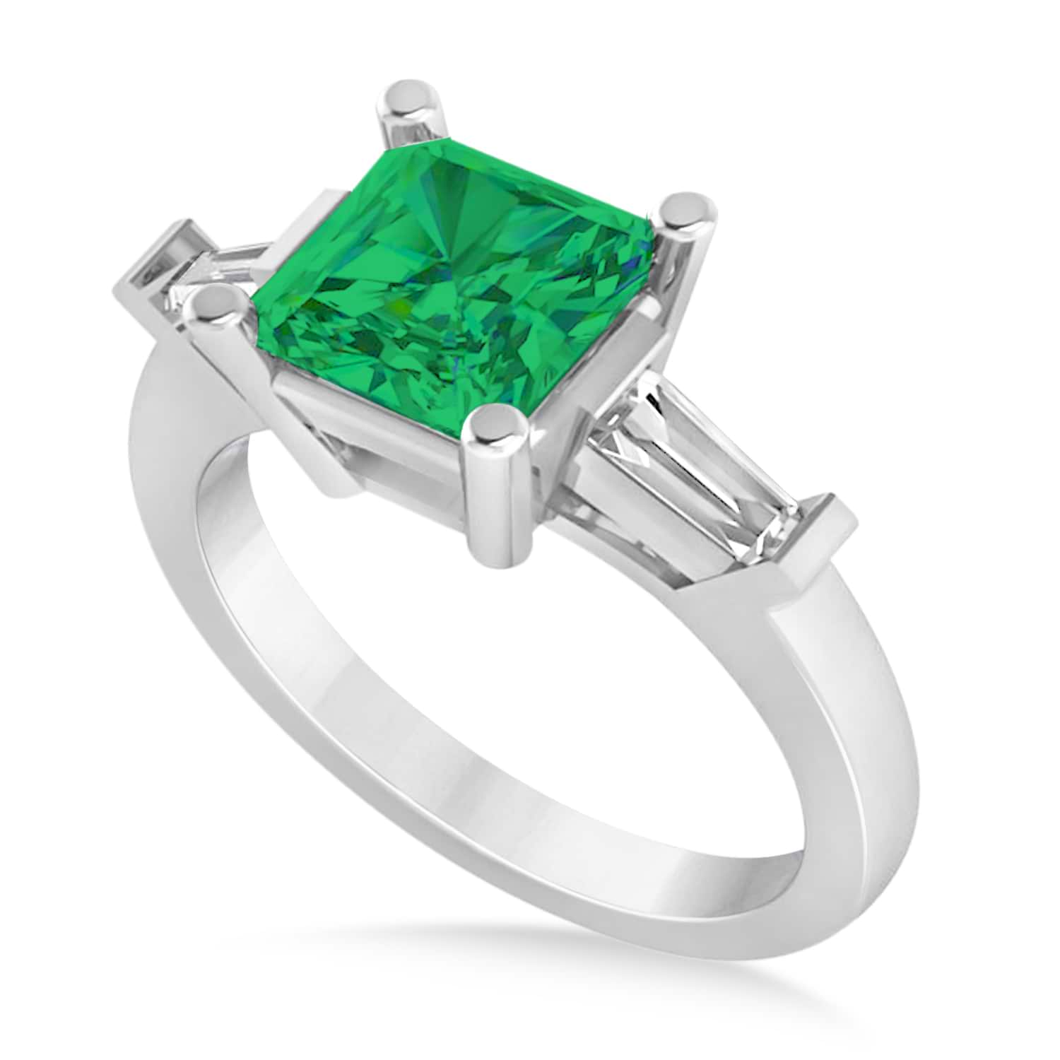 Emerald & Diamond Three-Stone Radiant Ring 14k White Gold (2.12ct)