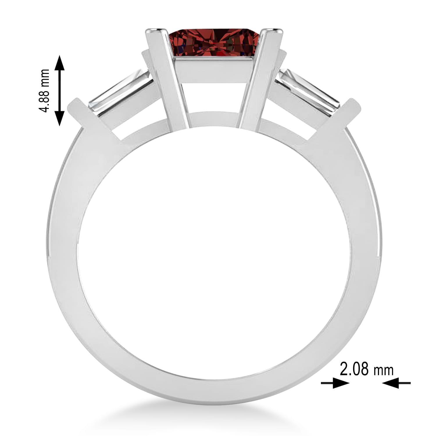 Garnet & Diamond Three-Stone Radiant Ring 14k White Gold (2.12ct)