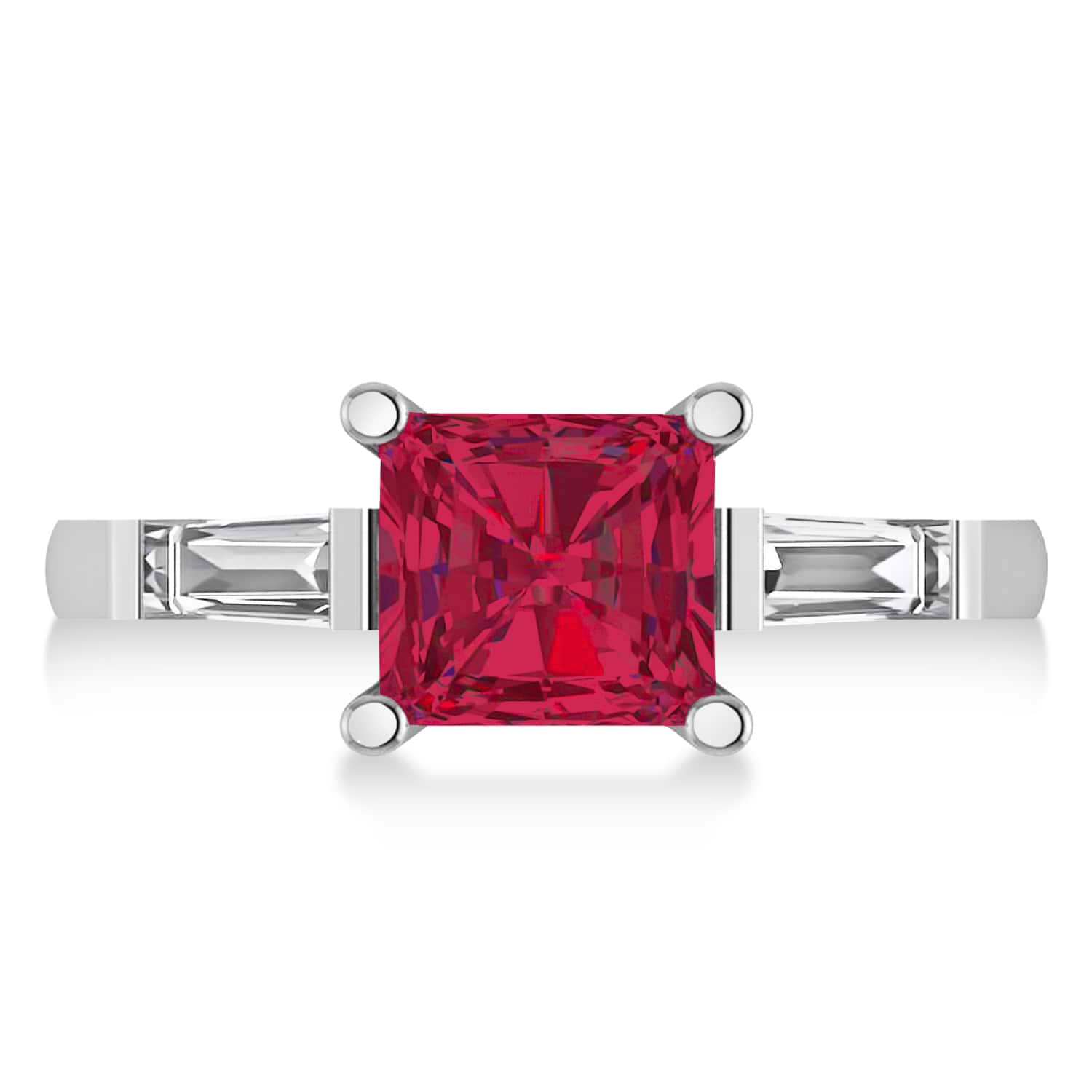 Ruby & Diamond Three-Stone Radiant Ring 14k White Gold (2.12ct)