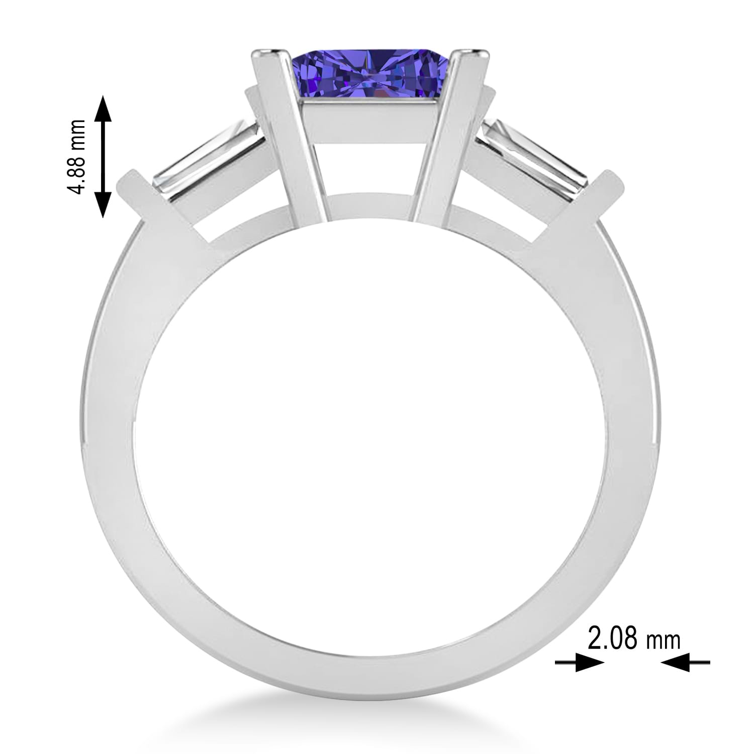 Tanzanite & Diamond Three-Stone Radiant Ring 14k White Gold (2.12ct)