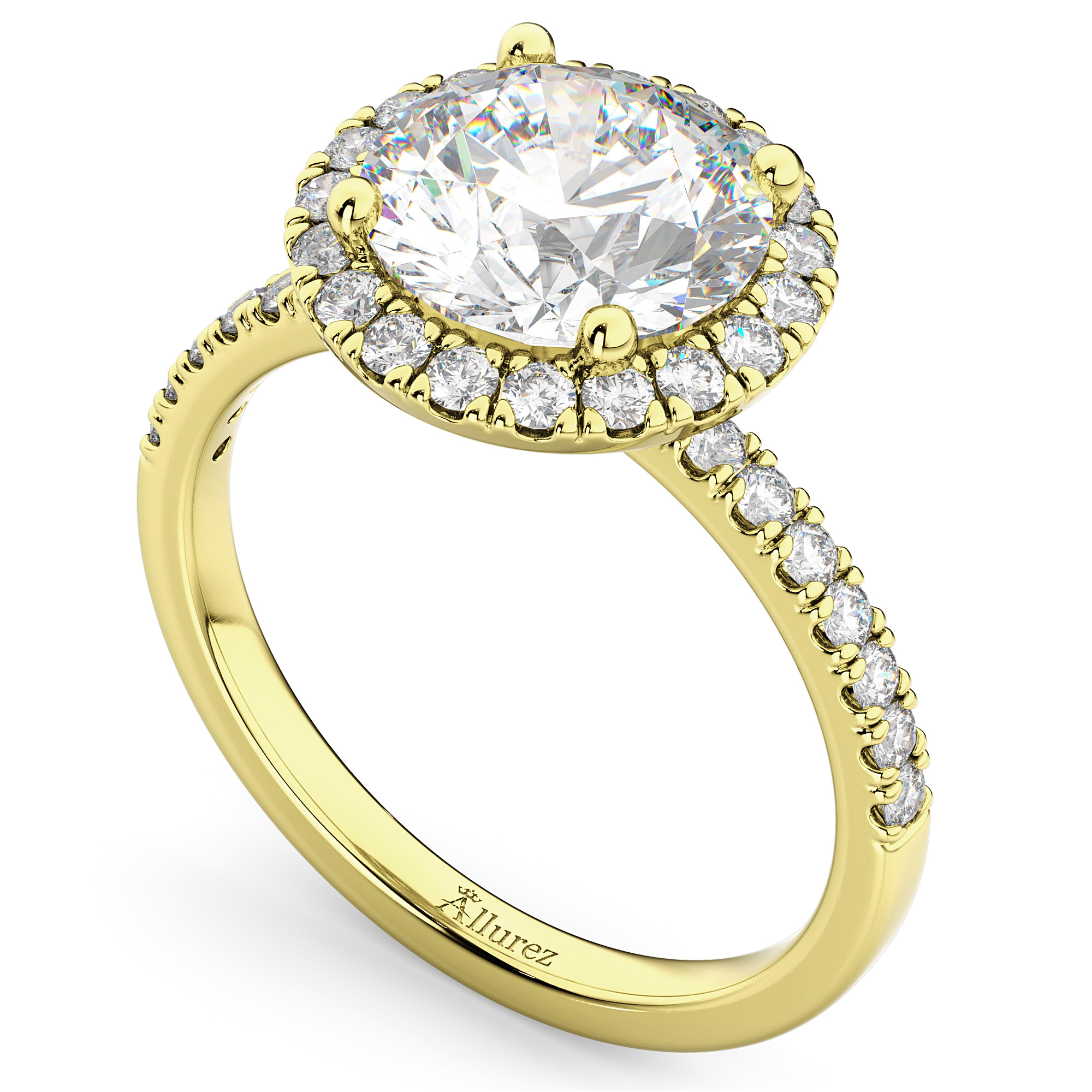 Round Halo Diamond Engagement Ring 14K Yellow Gold (2.50ct)
