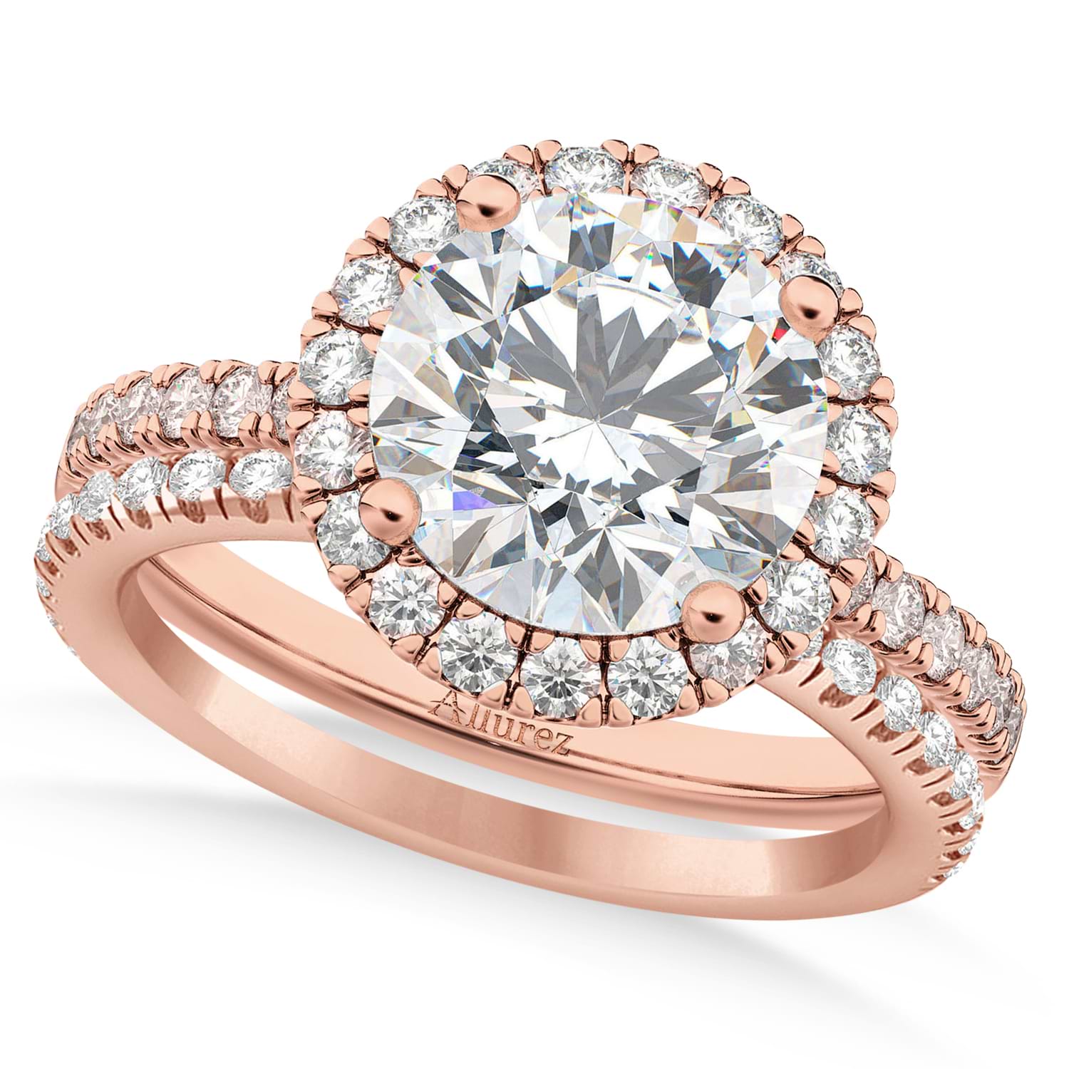 Diamond Round-Cut Halo Bridal Set 18K Rose Gold (2.77ct)