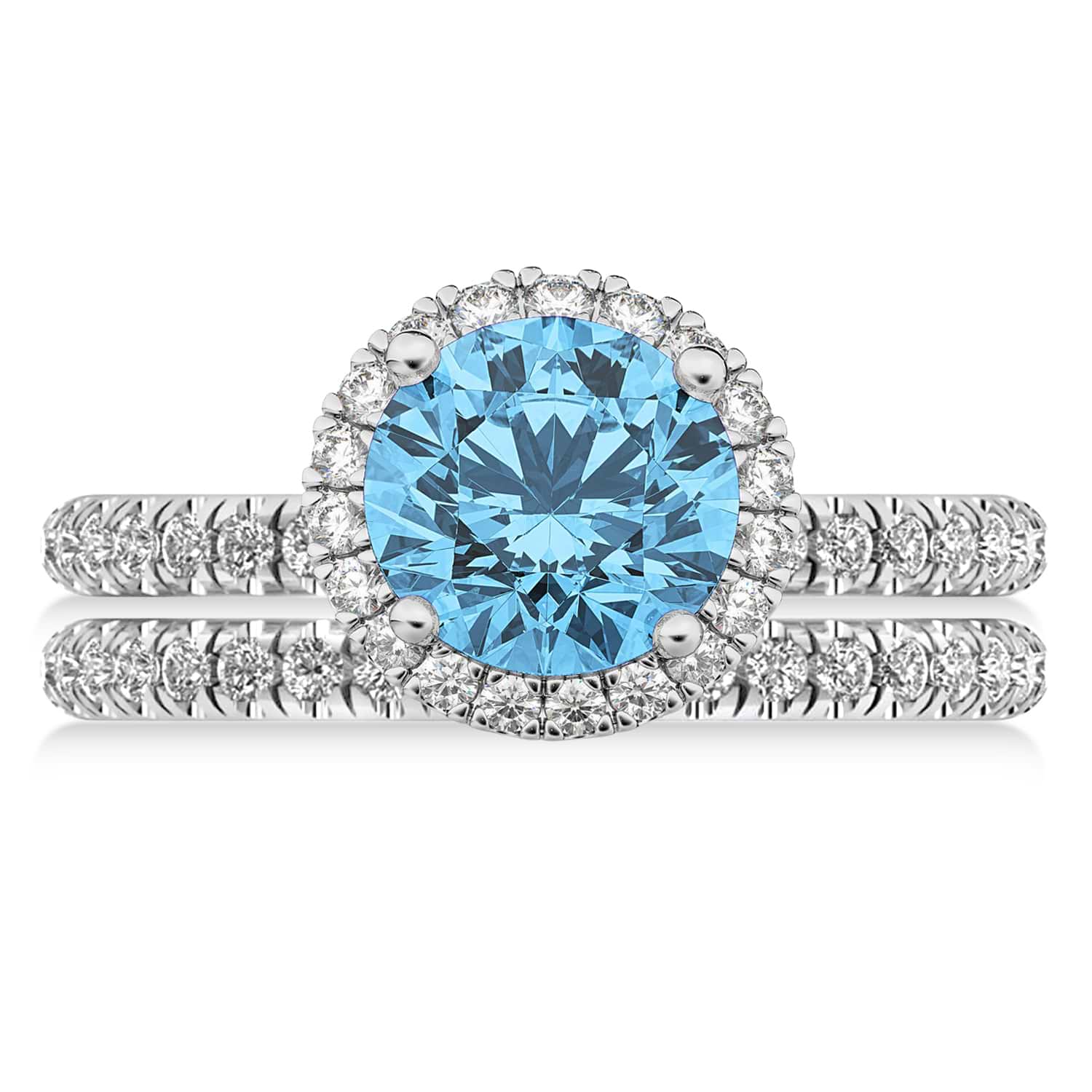 Blue Topaz & Diamond Round-Cut Halo Bridal Set 14K White Gold (3.27ct)