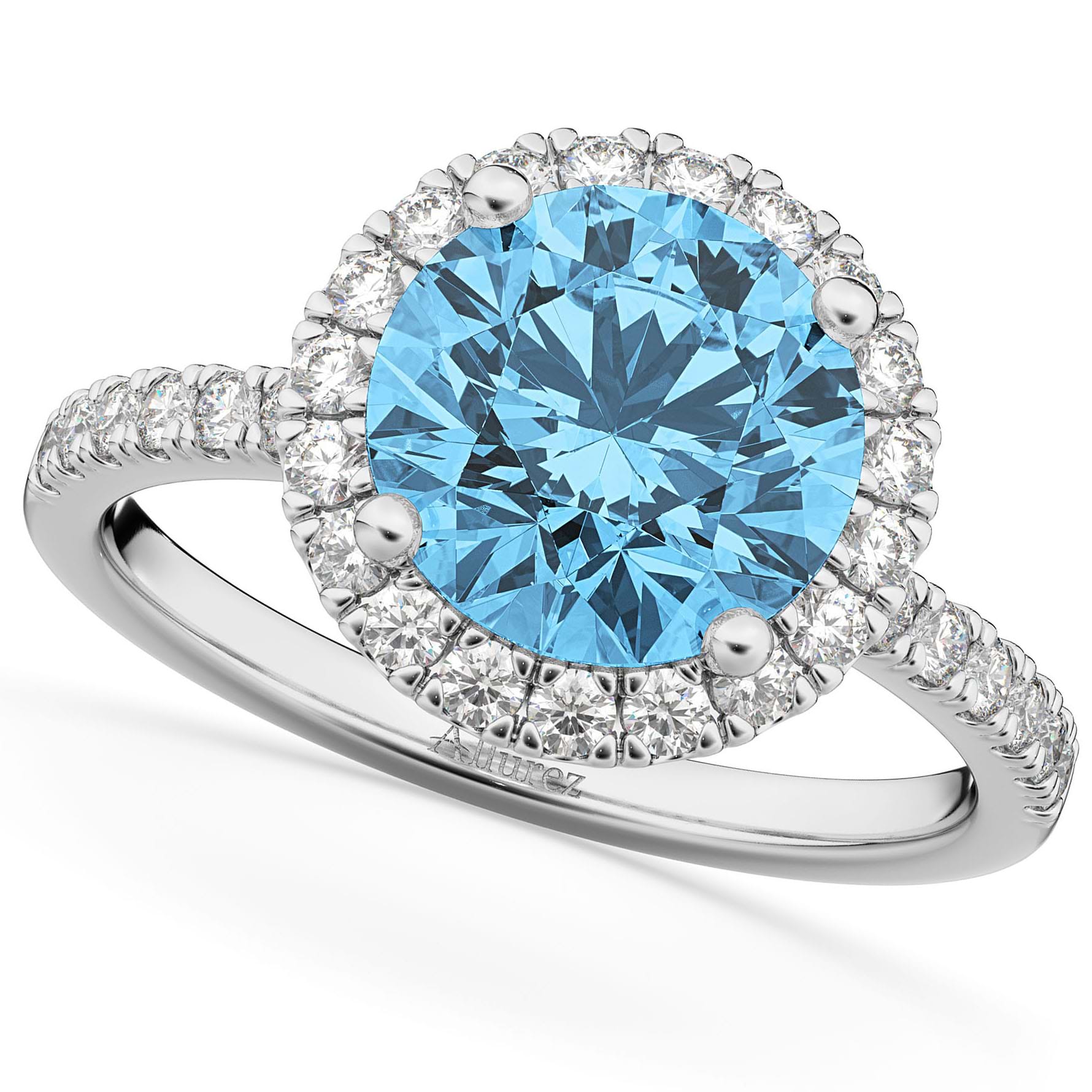 Blue Topaz & Diamond Round-Cut Halo Bridal Set 14K White Gold (3.27ct)
