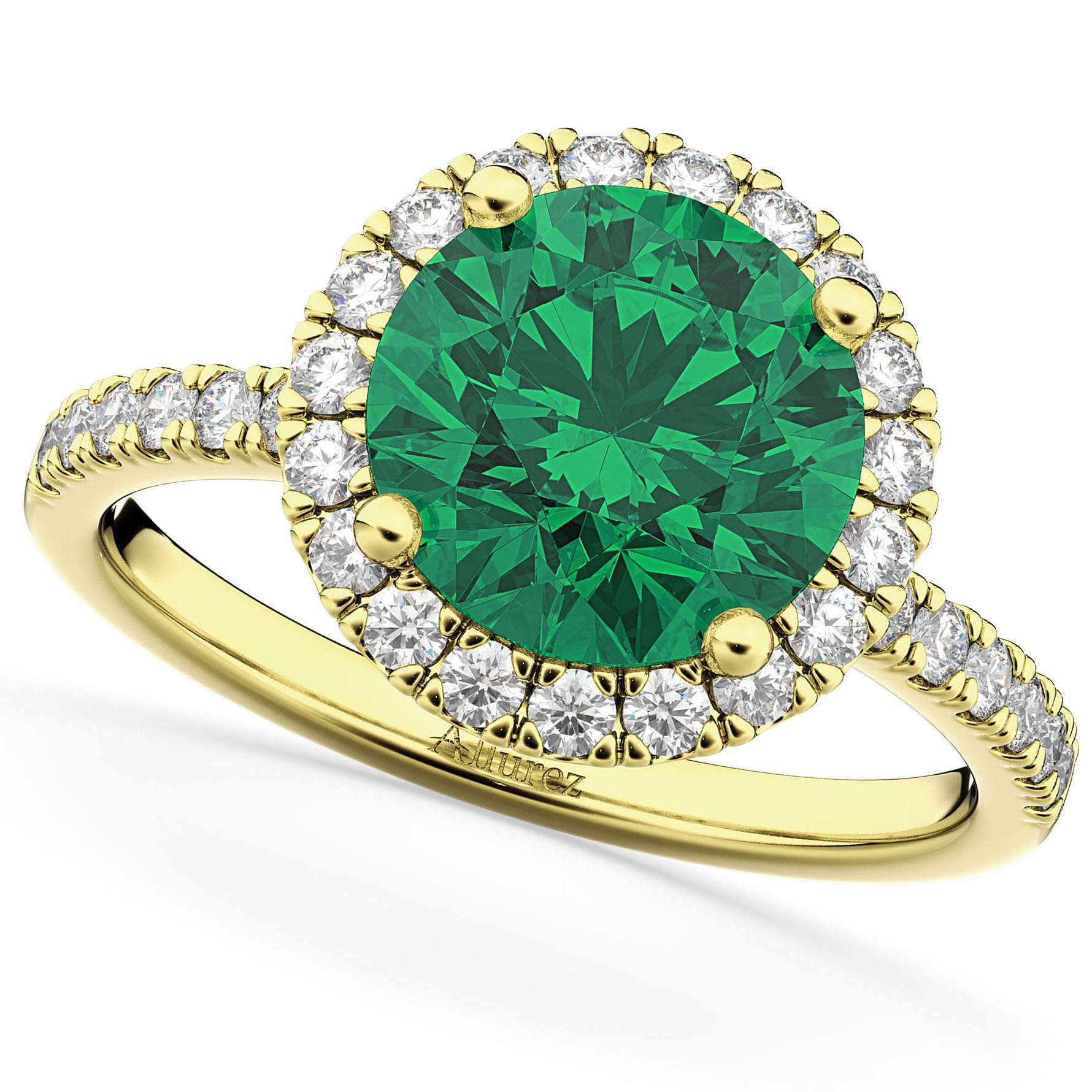 Emerald & Diamond Round-Cut Halo Bridal Set 14K Yellow Gold (3.07ct)