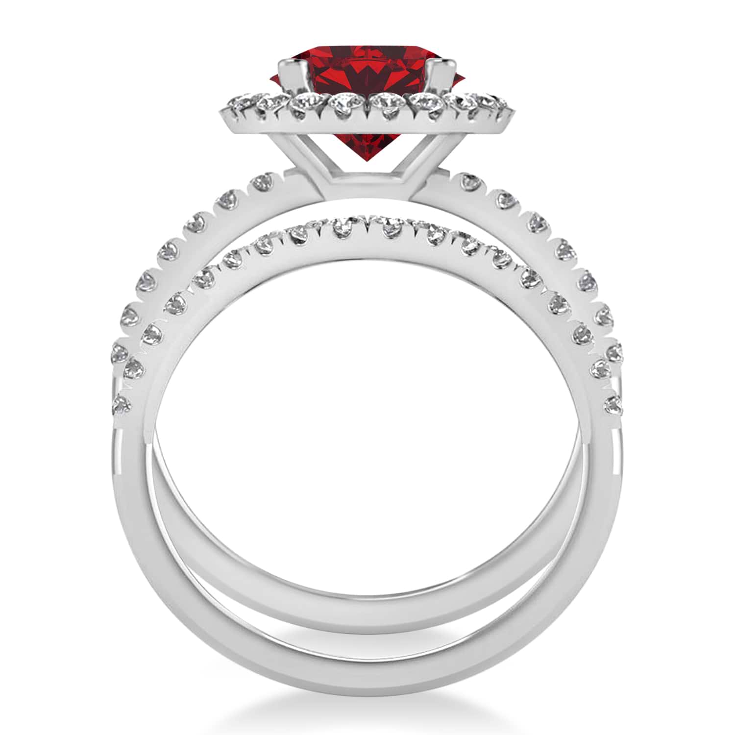 Ruby & Diamond Round-Cut Halo Bridal Set 14K White Gold (3.07ct)