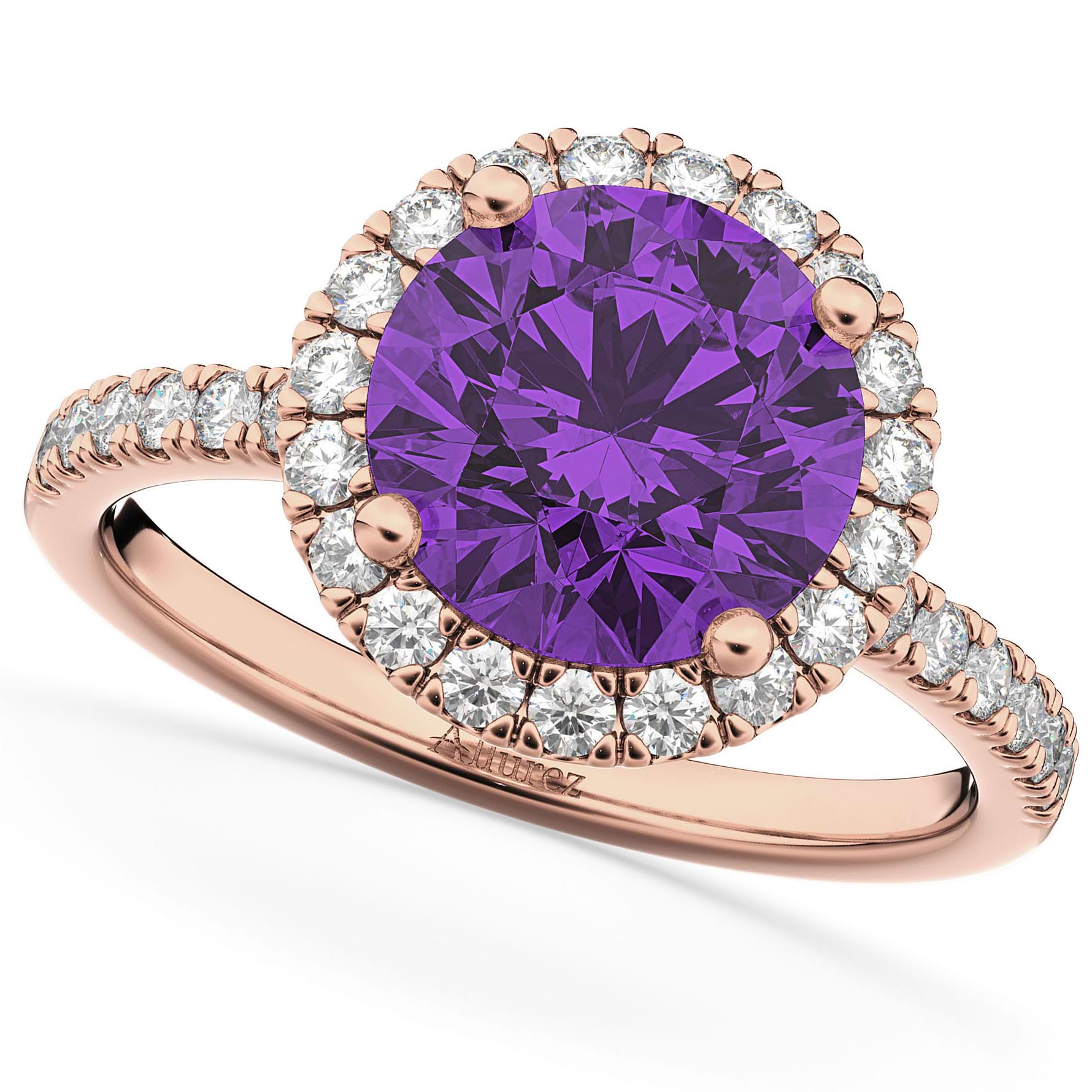 Halo Amethyst & Diamond Engagement Ring 14K Rose Gold 2.30ct