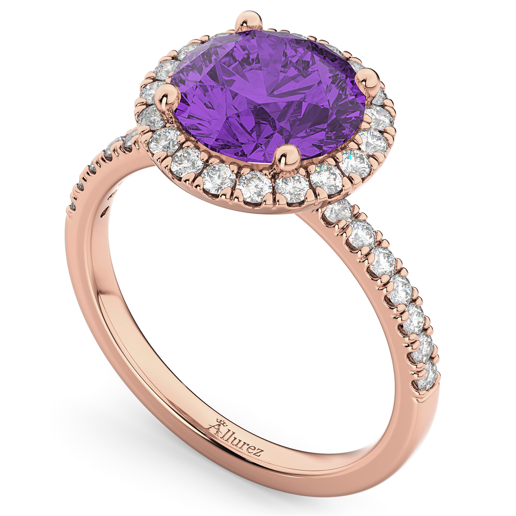 Halo Amethyst & Diamond Engagement Ring 14K Rose Gold 2.30ct