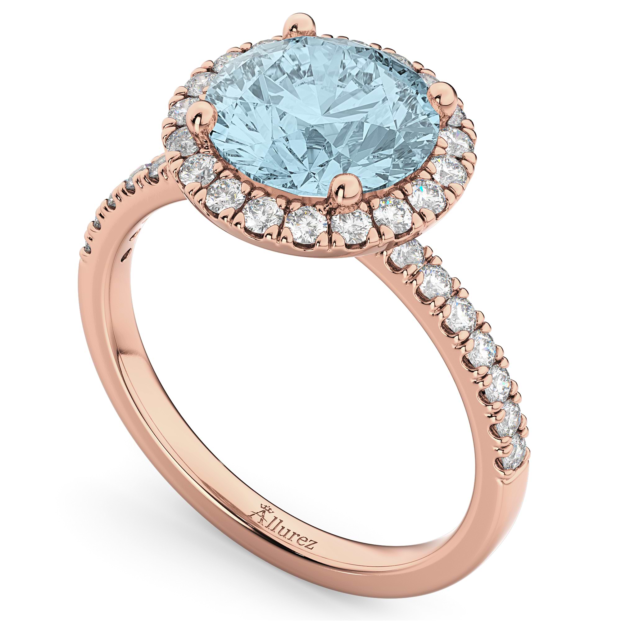Halo Aquamarine & Diamond Engagement Ring 14K Rose Gold 2.70ct