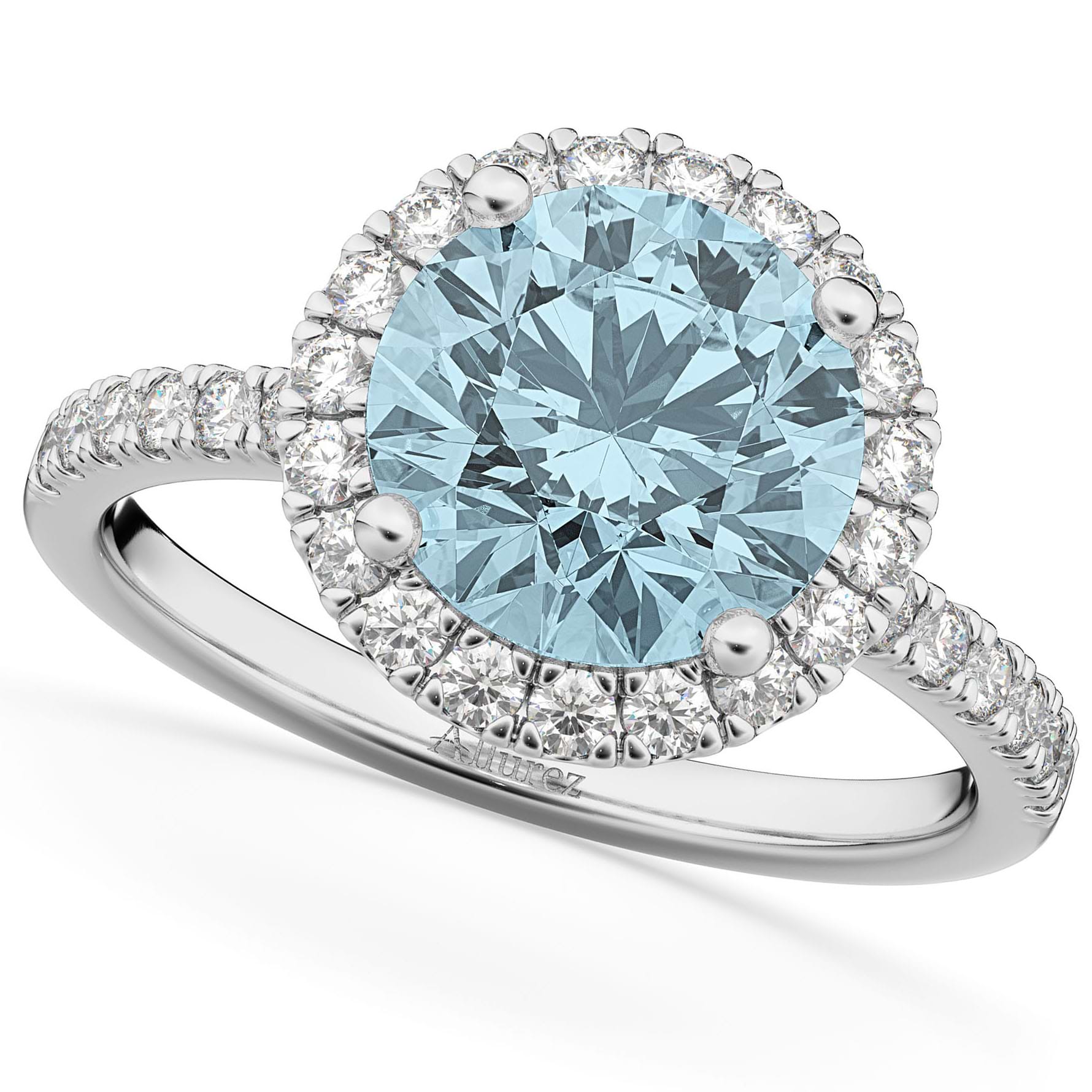 Halo Aquamarine & Diamond Engagement Ring 14K White Gold 2.70ct