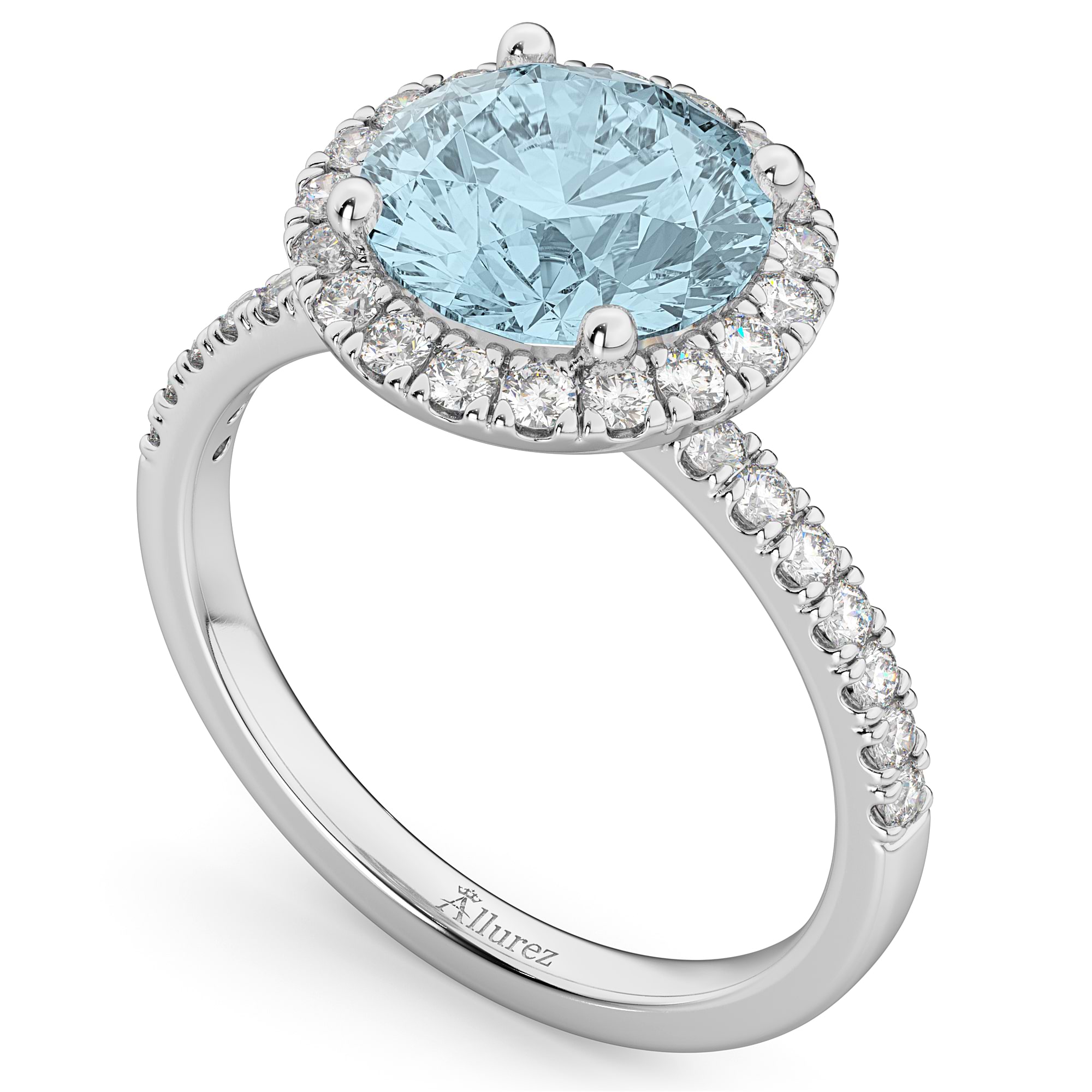 Halo Aquamarine & Diamond Engagement Ring 14K White Gold 2.70ct