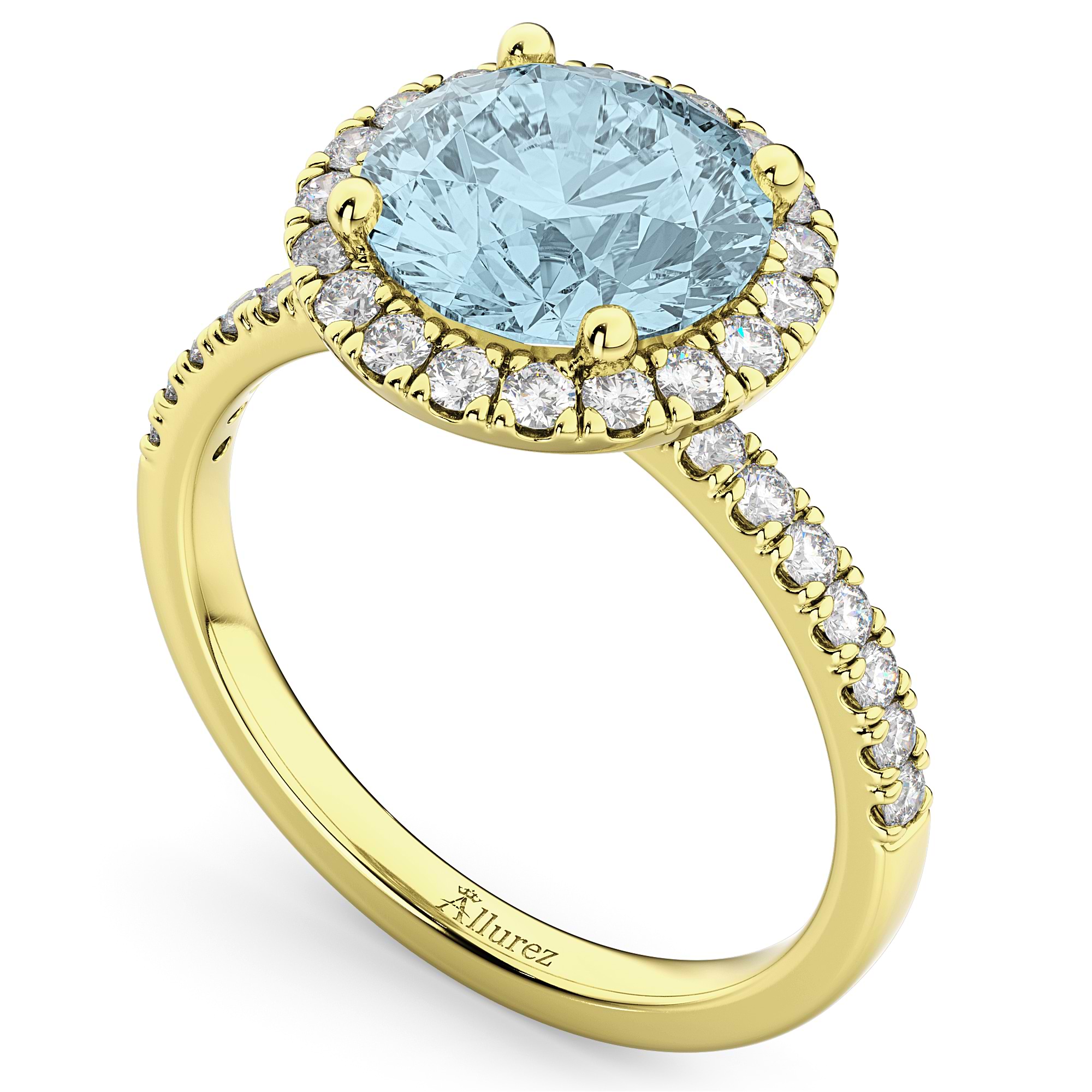 Halo Aquamarine & Diamond Engagement Ring 14K Yellow Gold 2.70ct