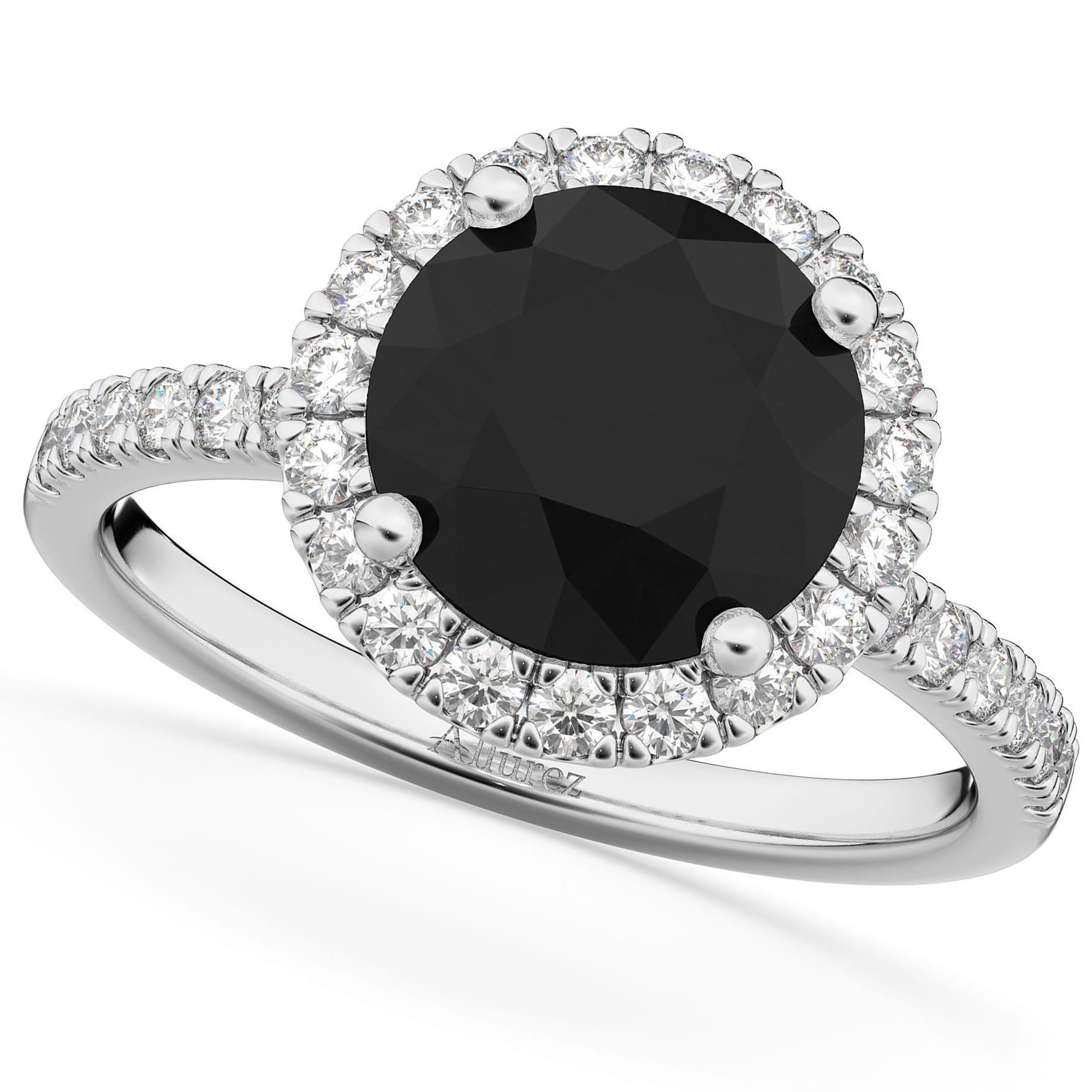 Halo White & Black Diamond Engagement Ring 14K White Gold (2.50ct)