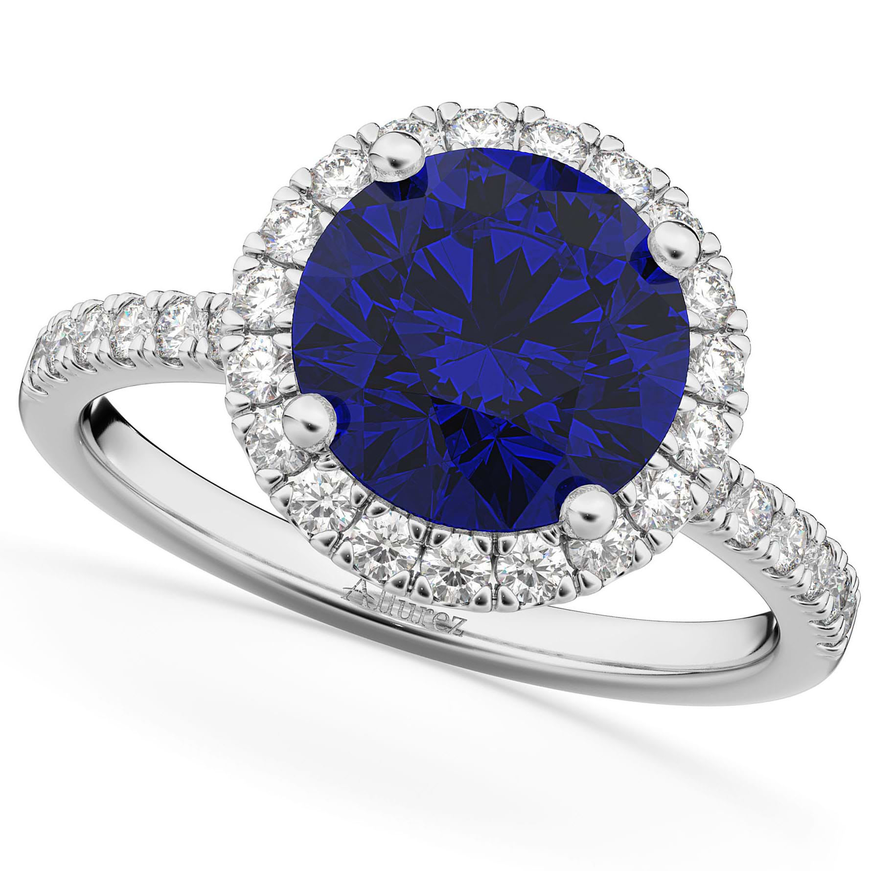 Halo Blue Sapphire & Diamond Engagement Ring Palladium 2.80ct
