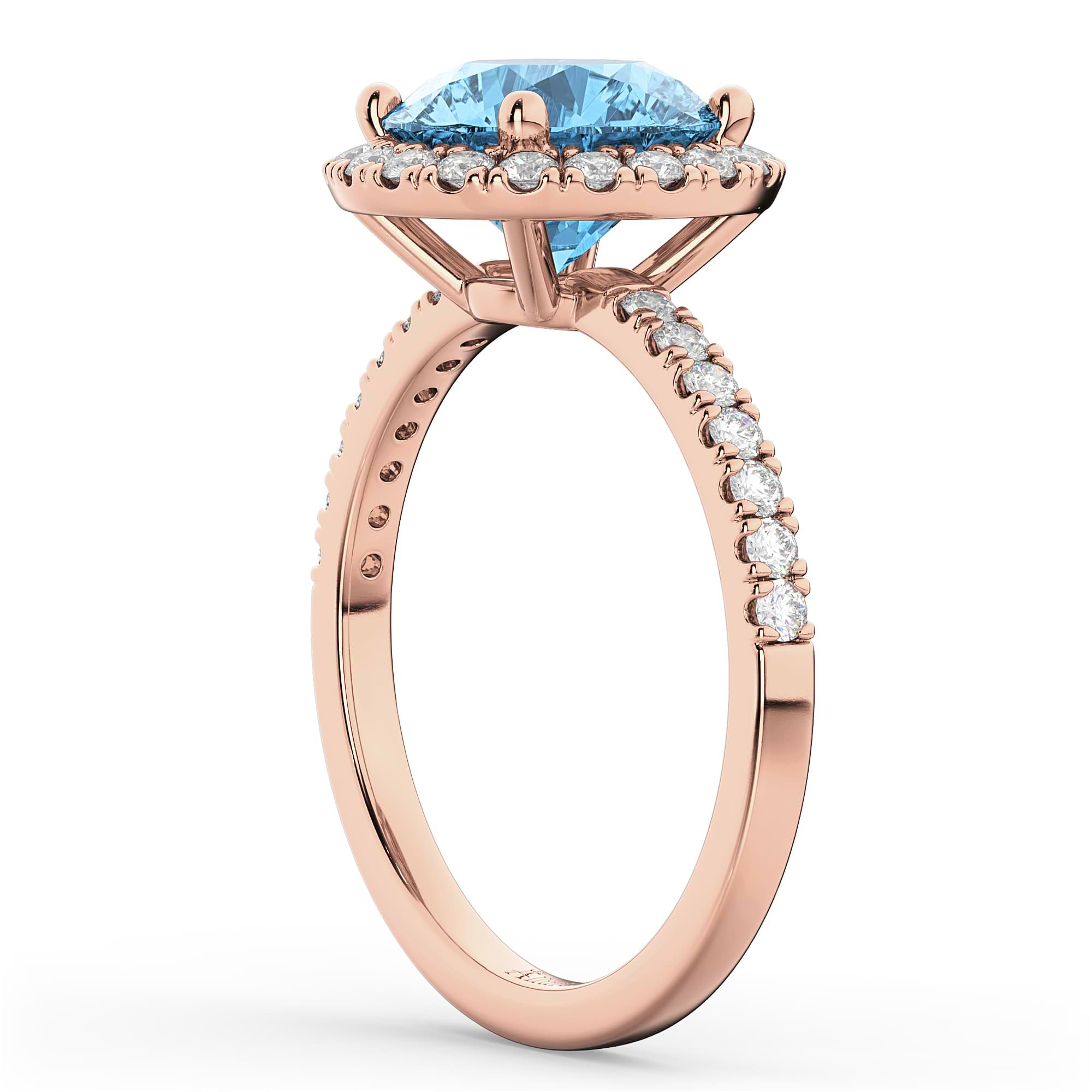 Halo Blue Topaz & Diamond Engagement Ring 14K Rose Gold 3.00ct