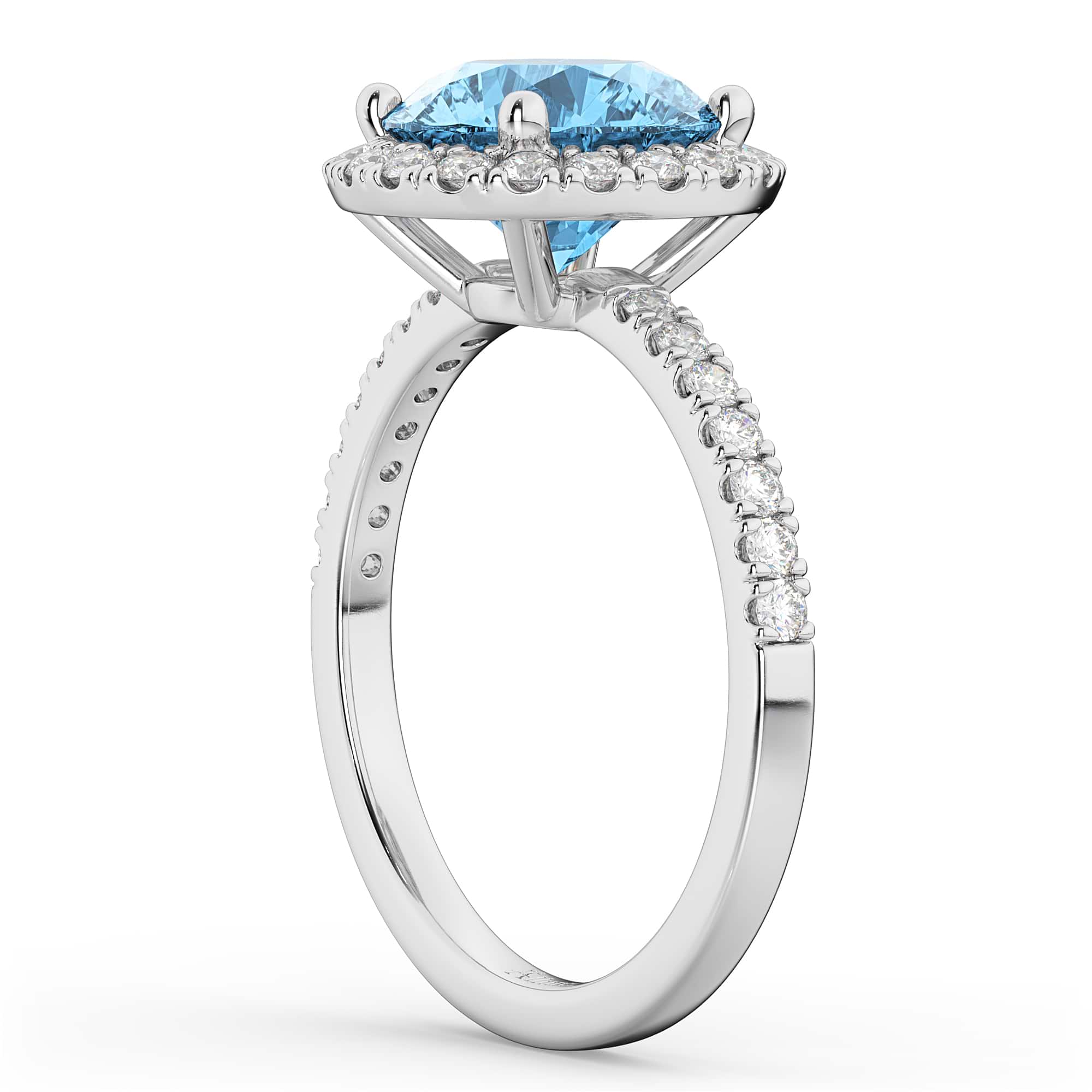 Halo Blue Topaz & Diamond Engagement Ring 14K White Gold 3.00ct