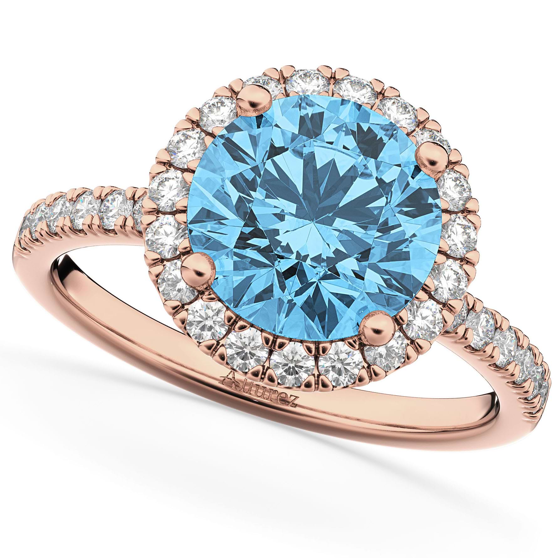 Halo Blue Topaz & Diamond Engagement Ring 18K Rose Gold 3.00ct