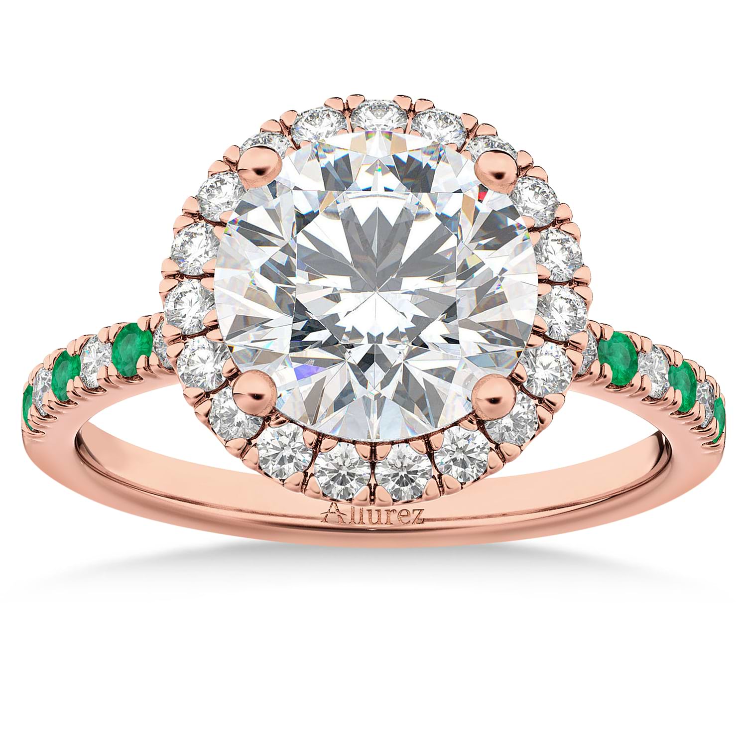 Emerald & Diamond Halo Engagement Ring Setting 14K Rose Gold (0.50ct)