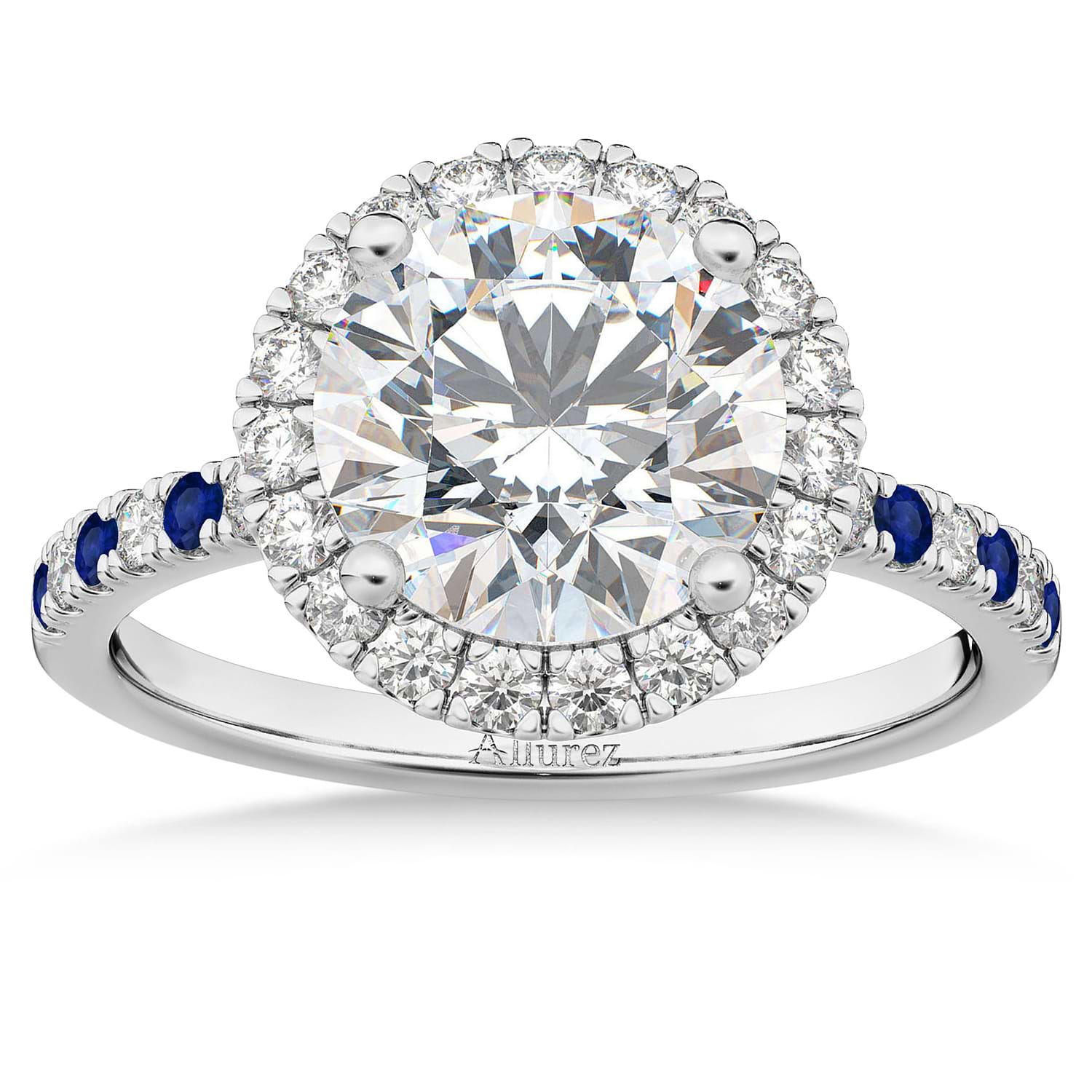 Blue Sapphire & Diamond Halo Engagement Ring Setting 14K White Gold (0.50ct)