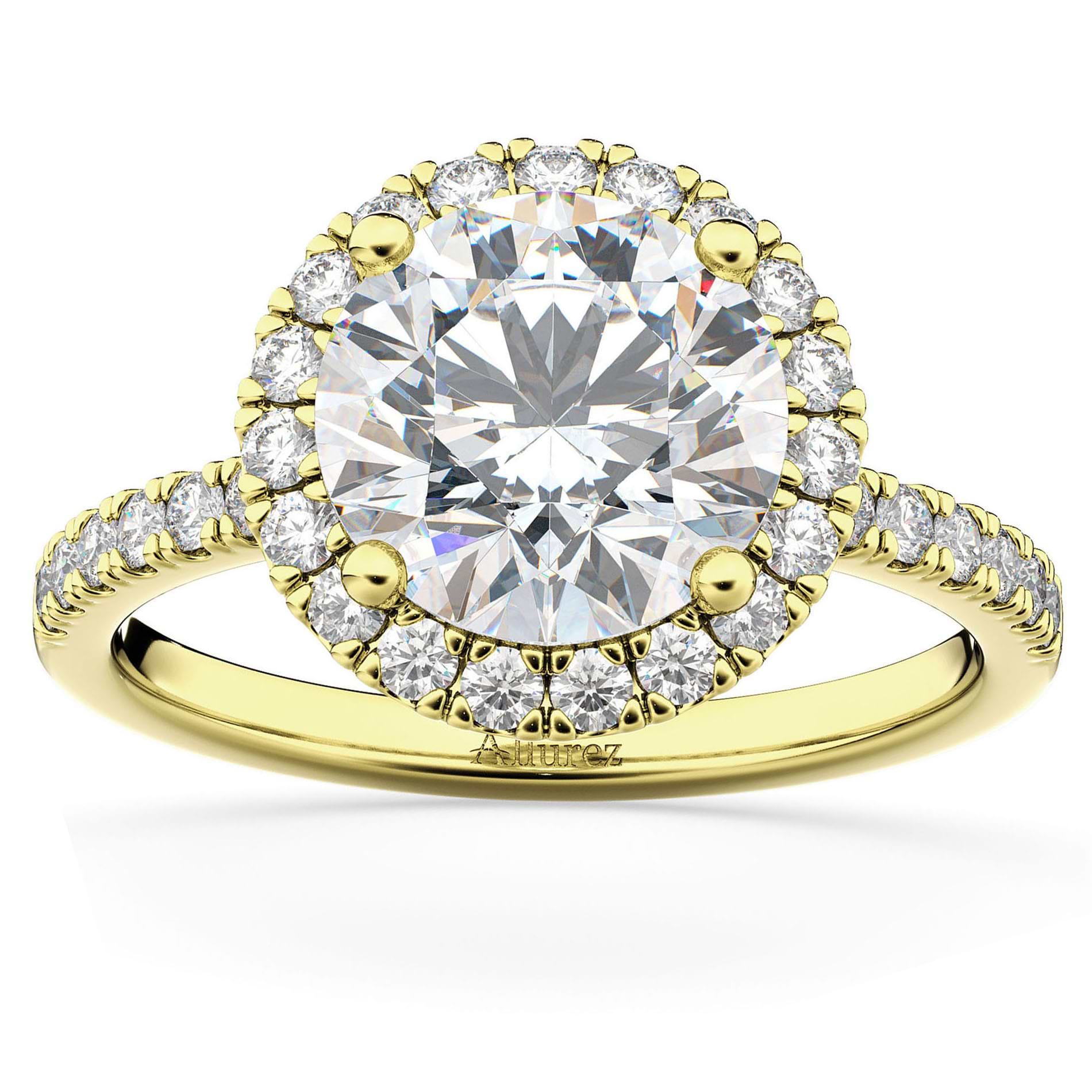 Diamond Accented Halo Engagement Ring Setting 14K Yellow Gold (0.50ct)