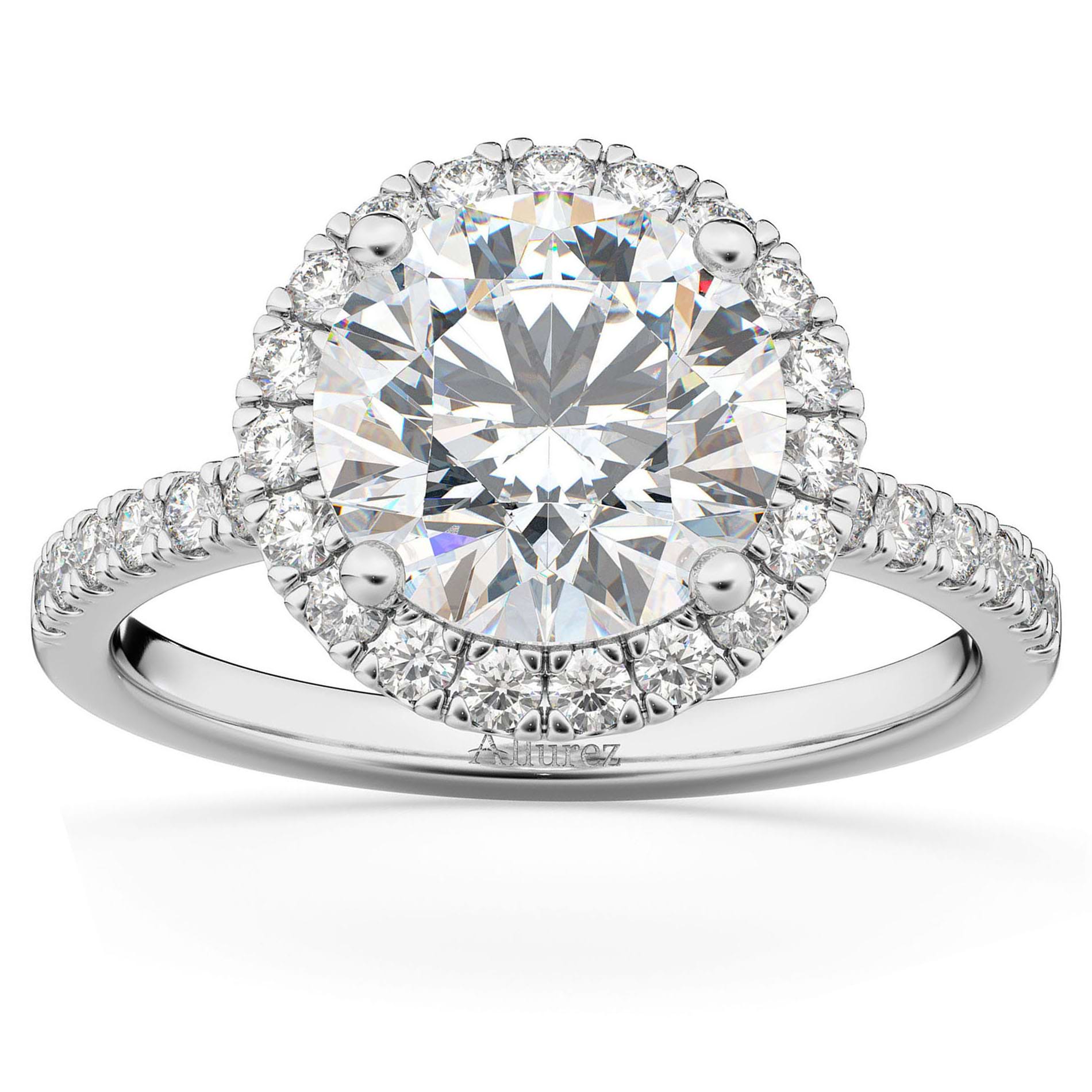 Diamond Accented Halo Engagement Ring Setting 18k White Gold (0.50ct)