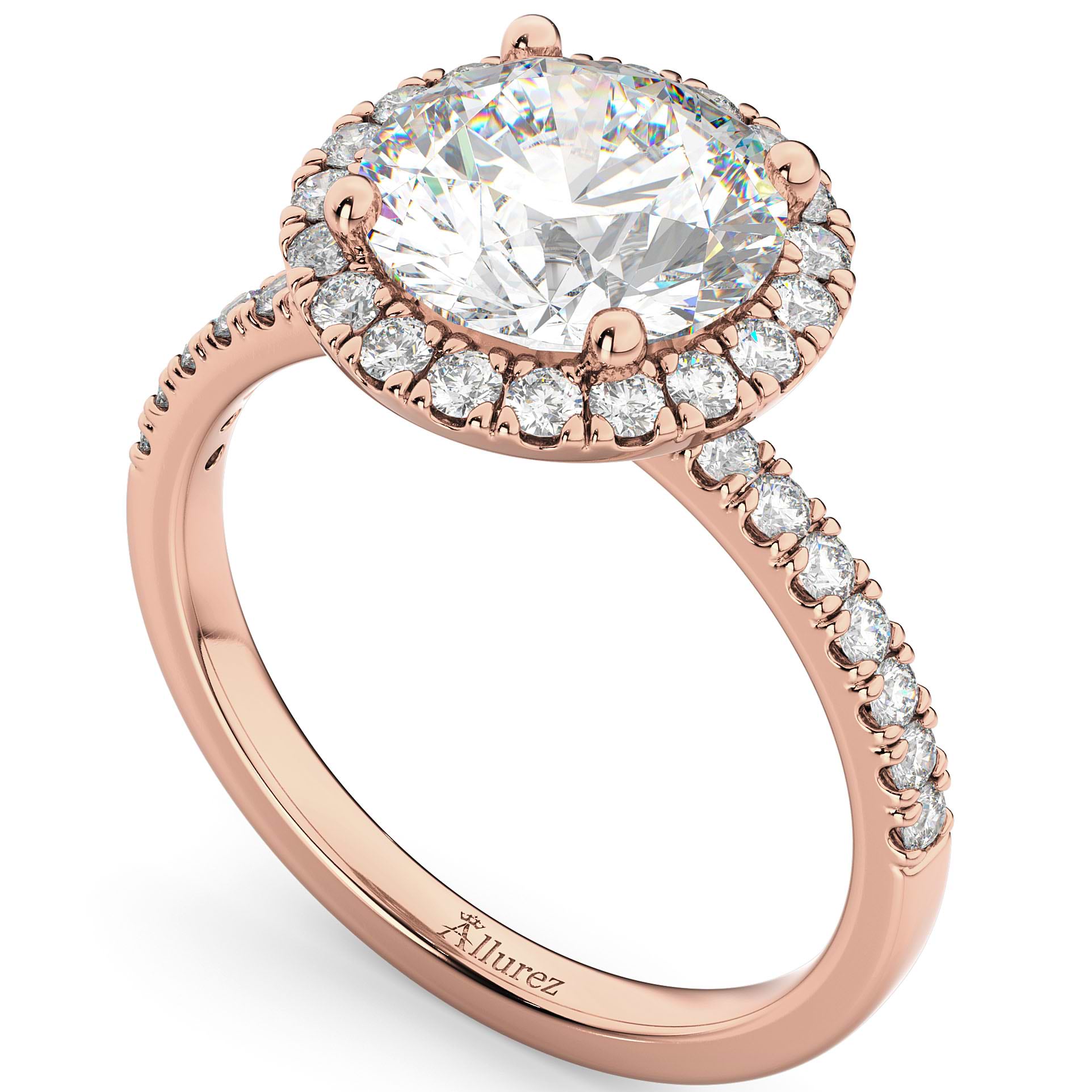 Lab Grown Diamond Accented Halo Engagement Ring Setting 14K Rose Gold (0.50ct)