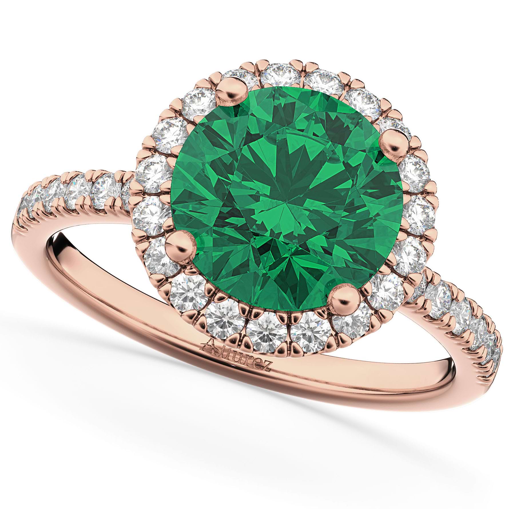 Halo Emerald & Diamond Engagement Ring 14K Rose Gold 2.80ct