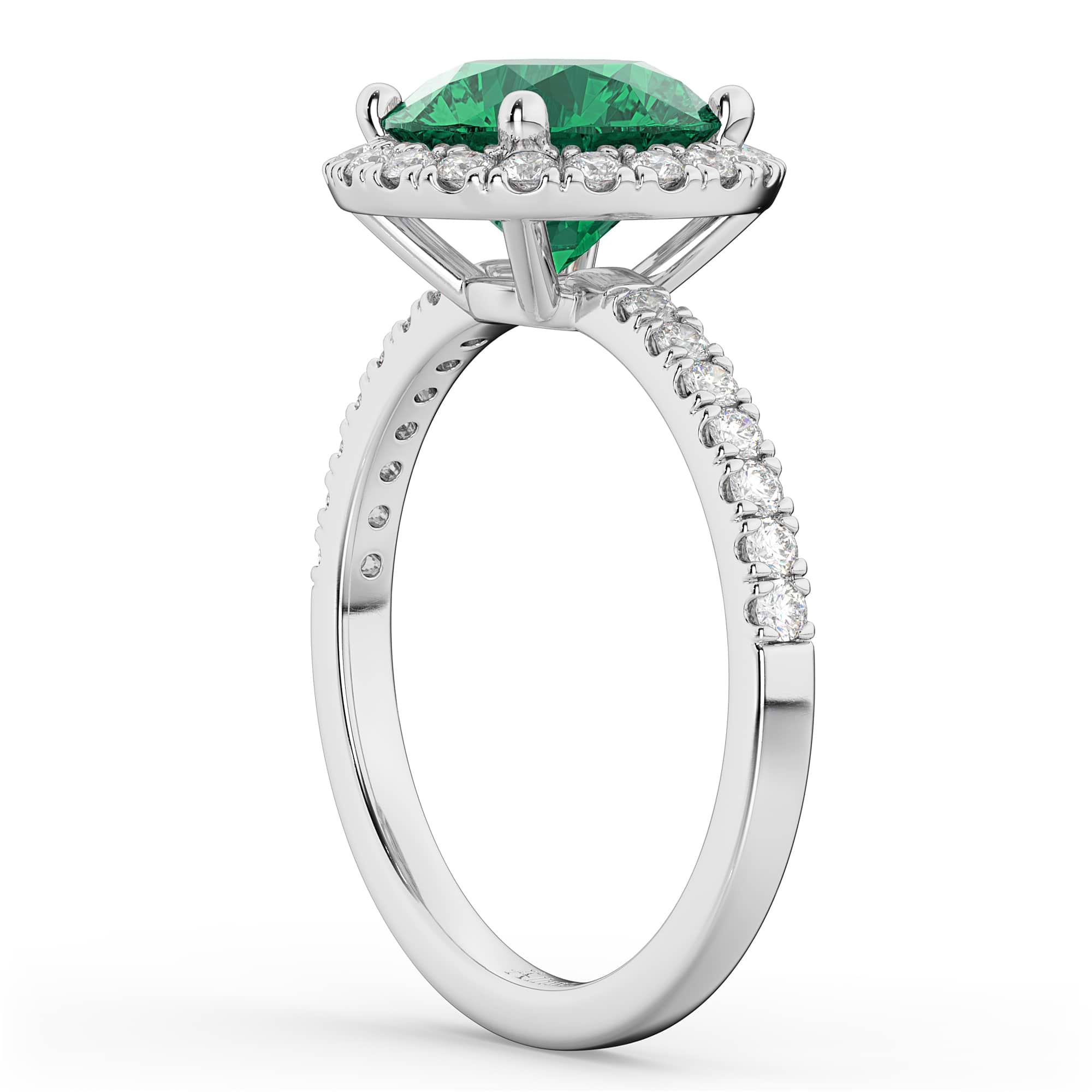 Halo Emerald & Diamond Engagement Ring 14K White Gold 2.80ct