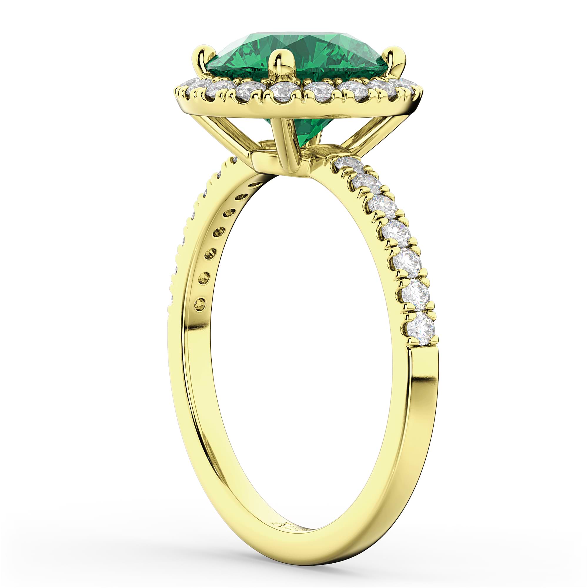 Halo Emerald & Diamond Engagement Ring 14K Yellow Gold 2.80ct