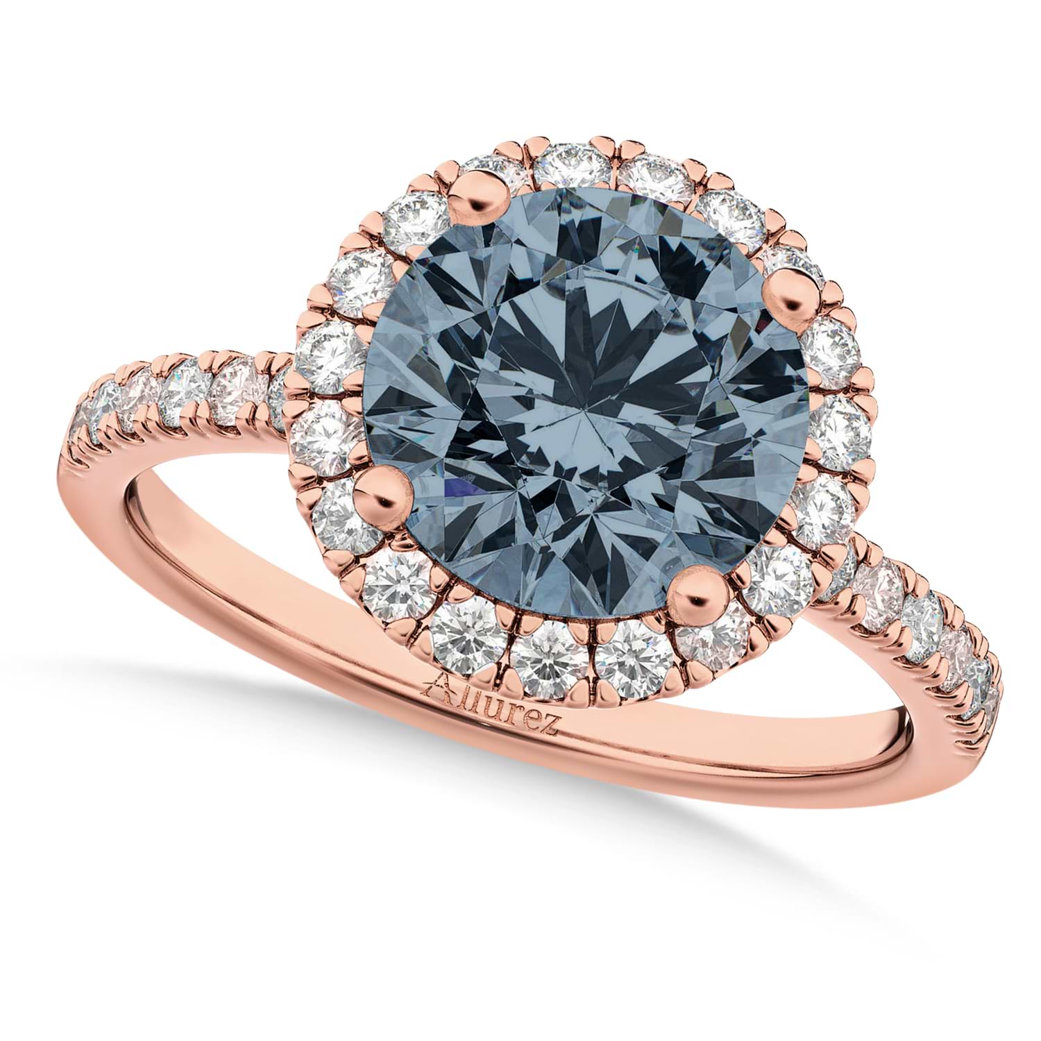 Halo Gray Spinel & Diamond Engagement Ring 18K Rose Gold 1.90ct