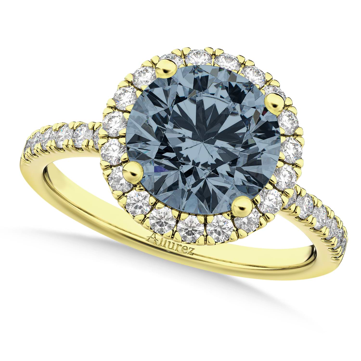 Halo Gray Spinel & Diamond Engagement Ring 18K Yellow Gold 1.90ct