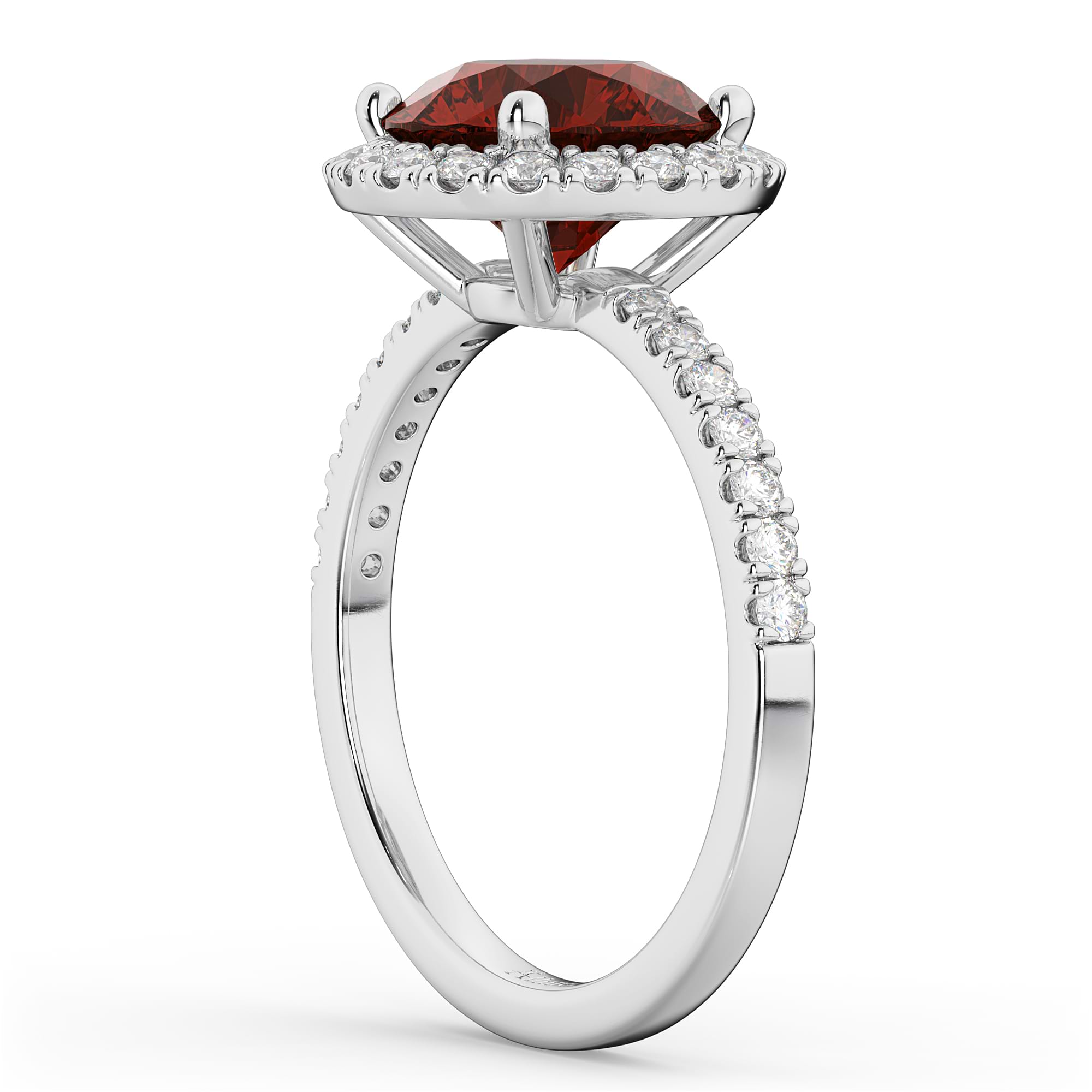 Halo Garnet & Diamond Engagement Ring 14K White Gold 3.00ct