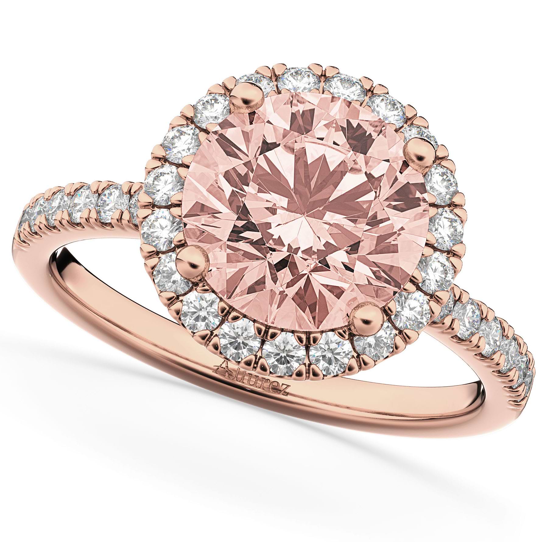 Halo Morganite & Diamond Engagement Ring 14K Rose Gold 2.25ct