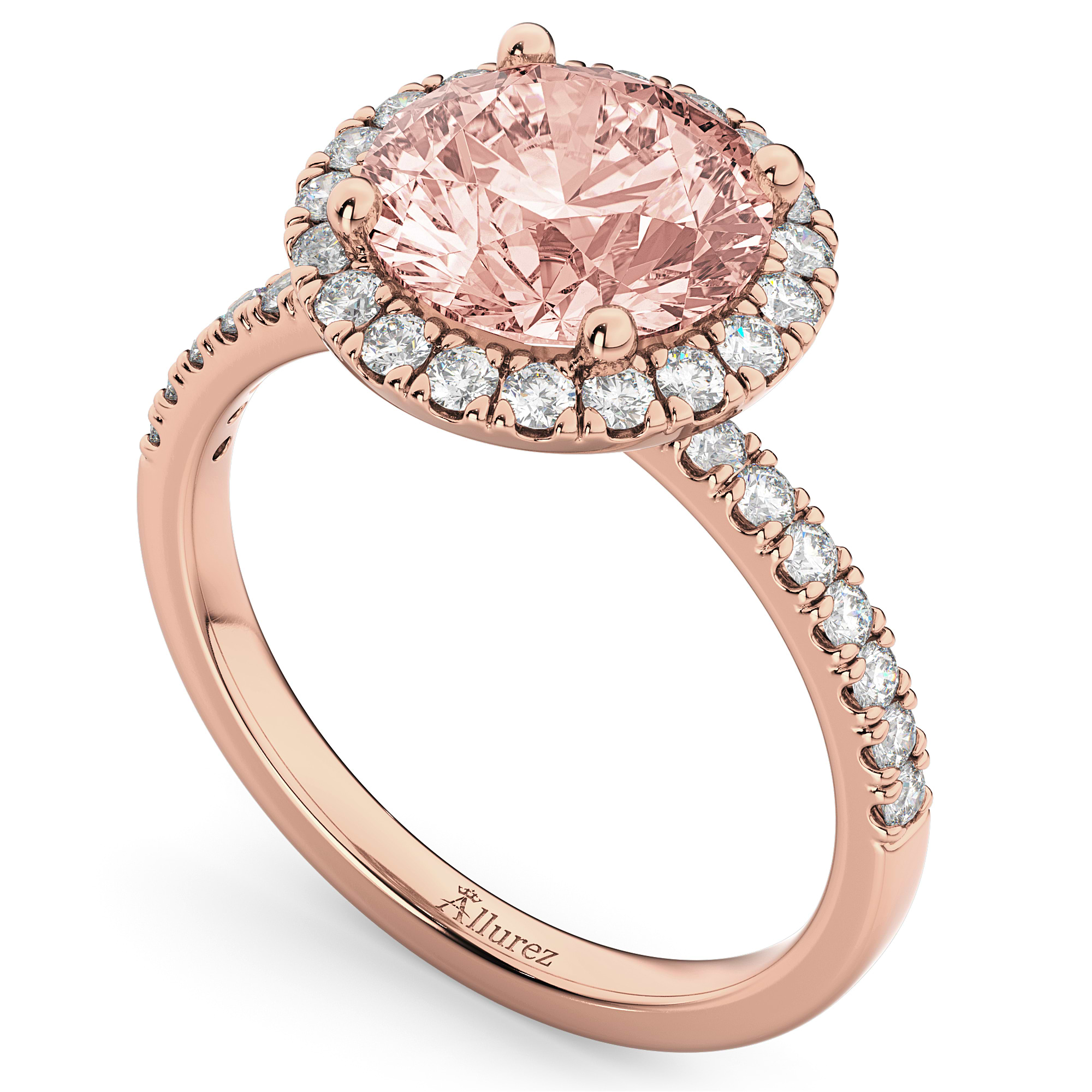Halo Morganite & Diamond Engagement Ring 14K Rose Gold 2.25ct