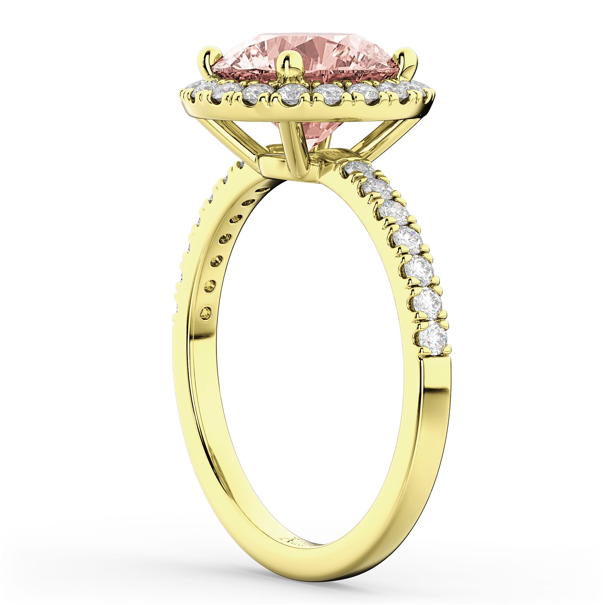 Halo Morganite & Diamond Engagement Ring 14K Yellow Gold 2.25ct
