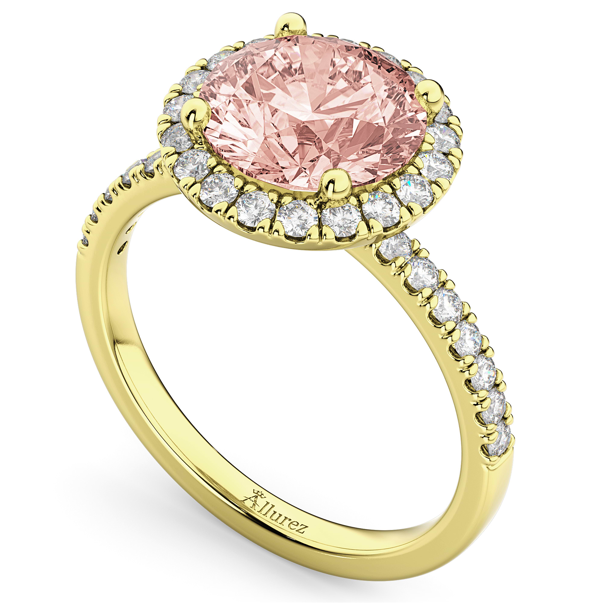 Halo Morganite & Diamond Engagement Ring 14K Yellow Gold 2.25ct