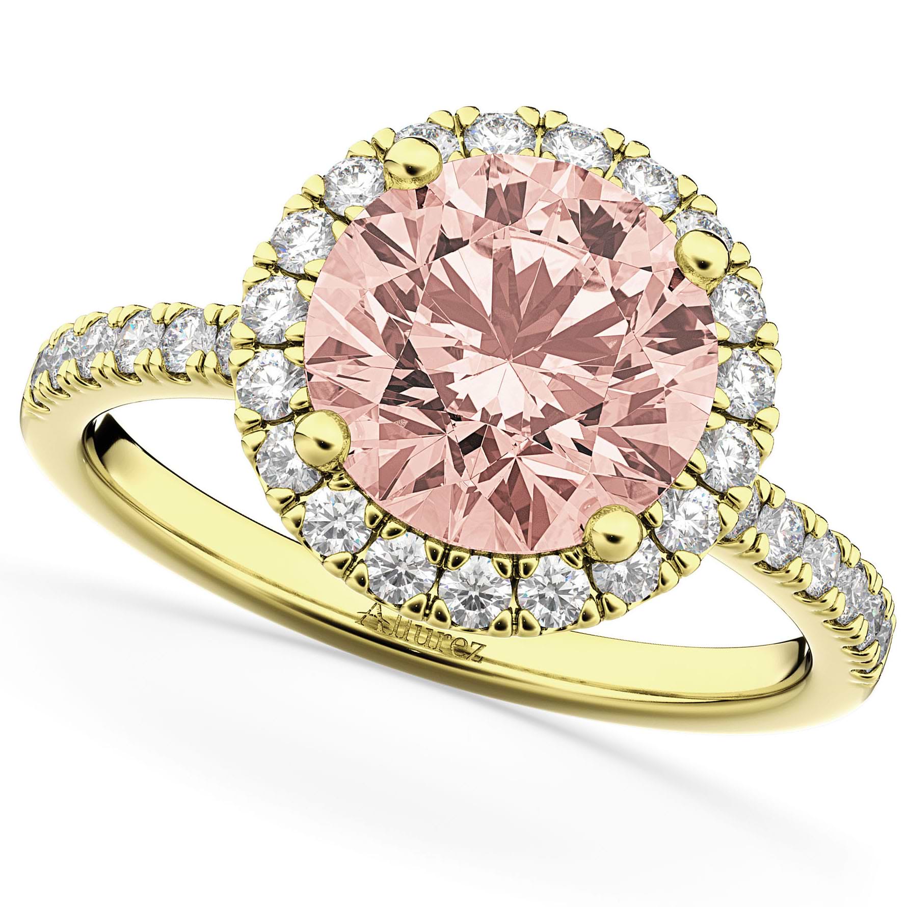Halo Morganite & Diamond Engagement Ring 18K Yellow Gold 2.25ct