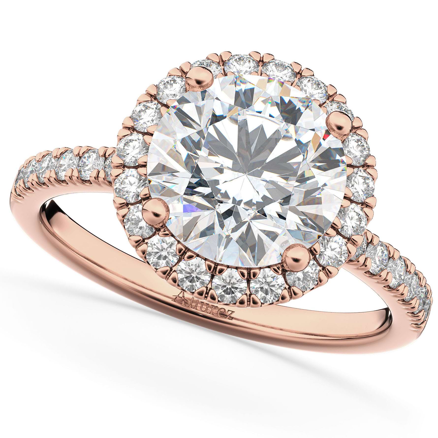 Halo Moissanite & Diamond Engagement Ring 14K Rose Gold 2.10ct
