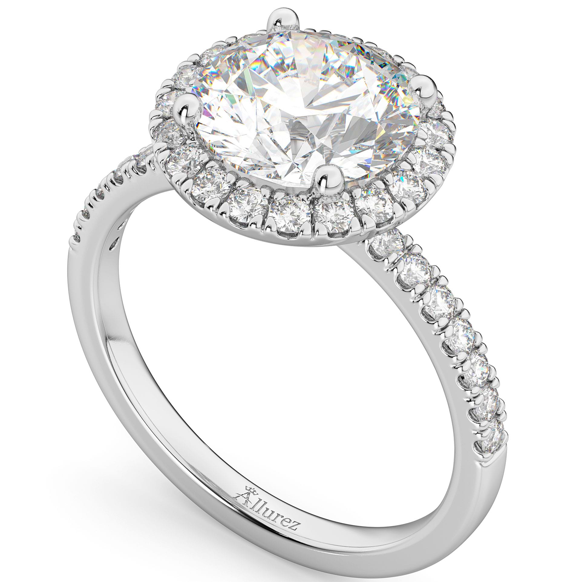 Halo Moissanite & Diamond Engagement Ring 14K White Gold 2.10ct