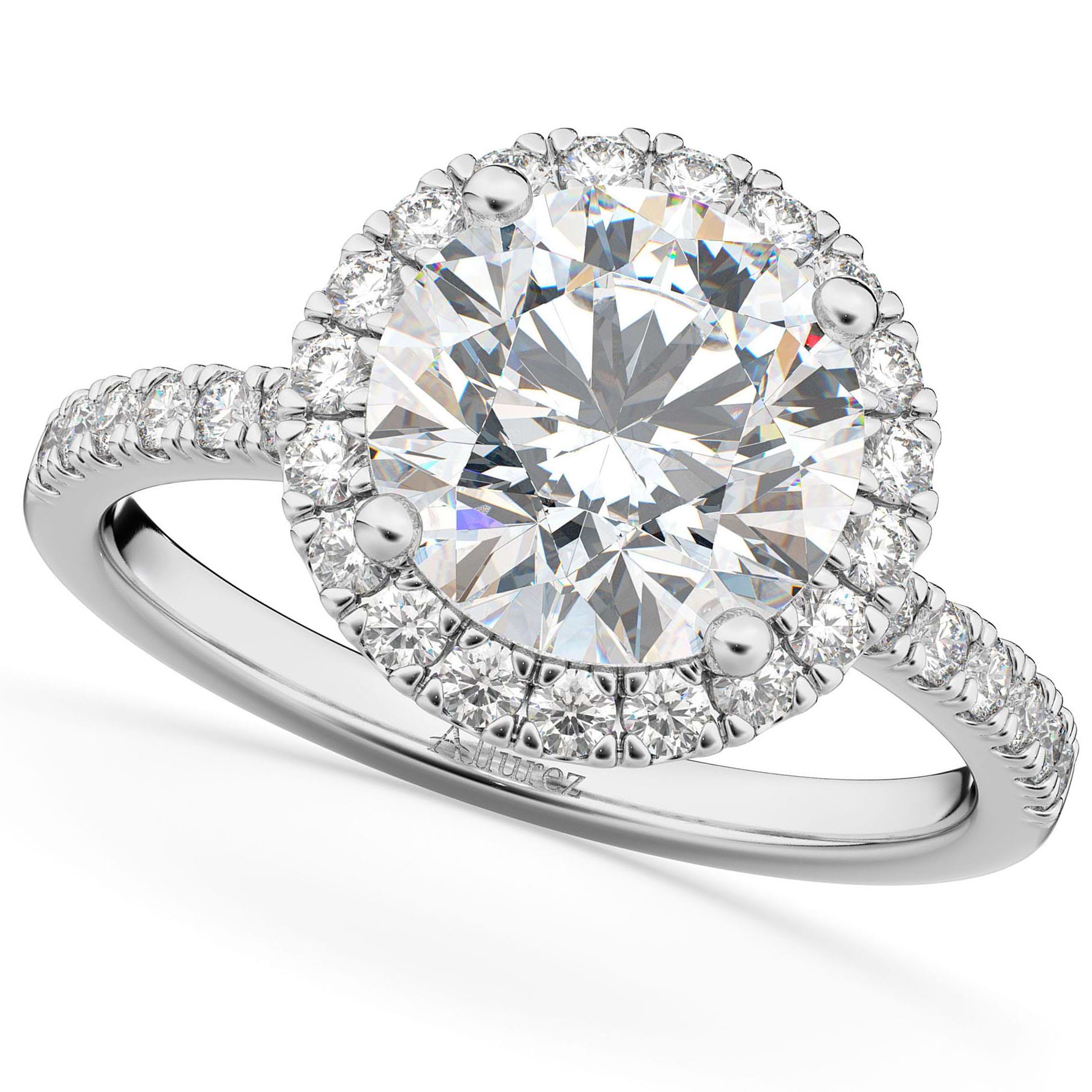 Halo Moissanite & Diamond Engagement Ring Palladium 2.10ct