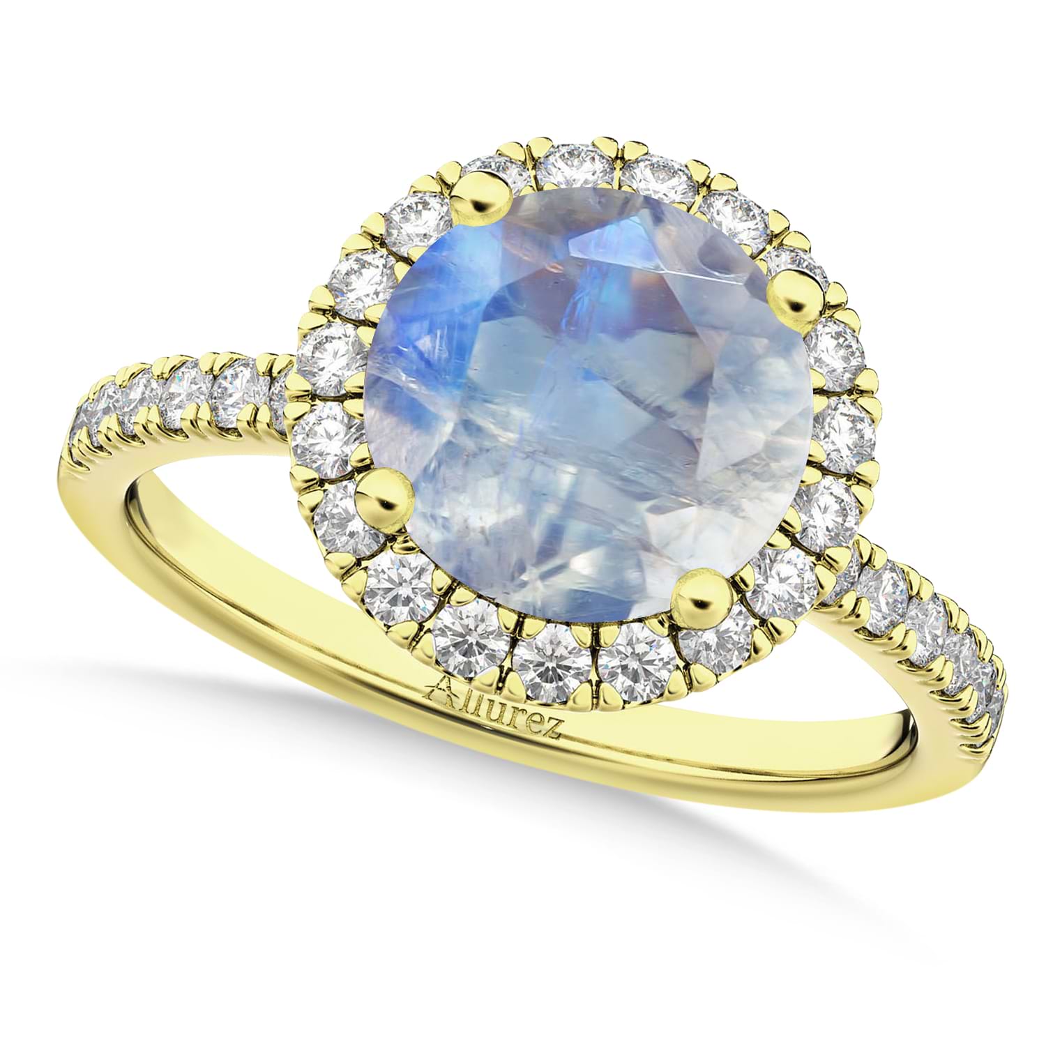 Halo Moonstone & Diamond Engagement Ring 18K Yellow Gold 2.90ct