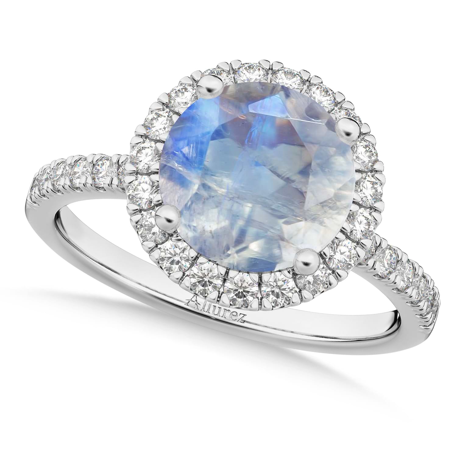 Halo Moonstone & Diamond Engagement Ring Palladium 2.90ct