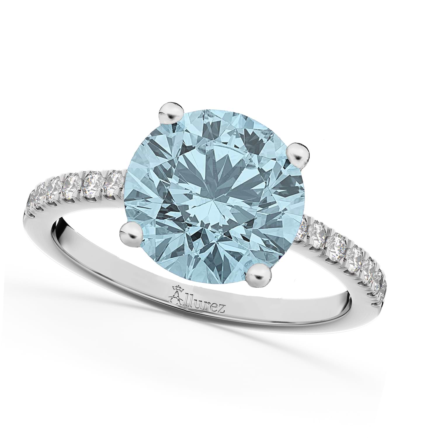 Aquamarine & Diamond Engagement Ring 14K White Gold 2.41ct