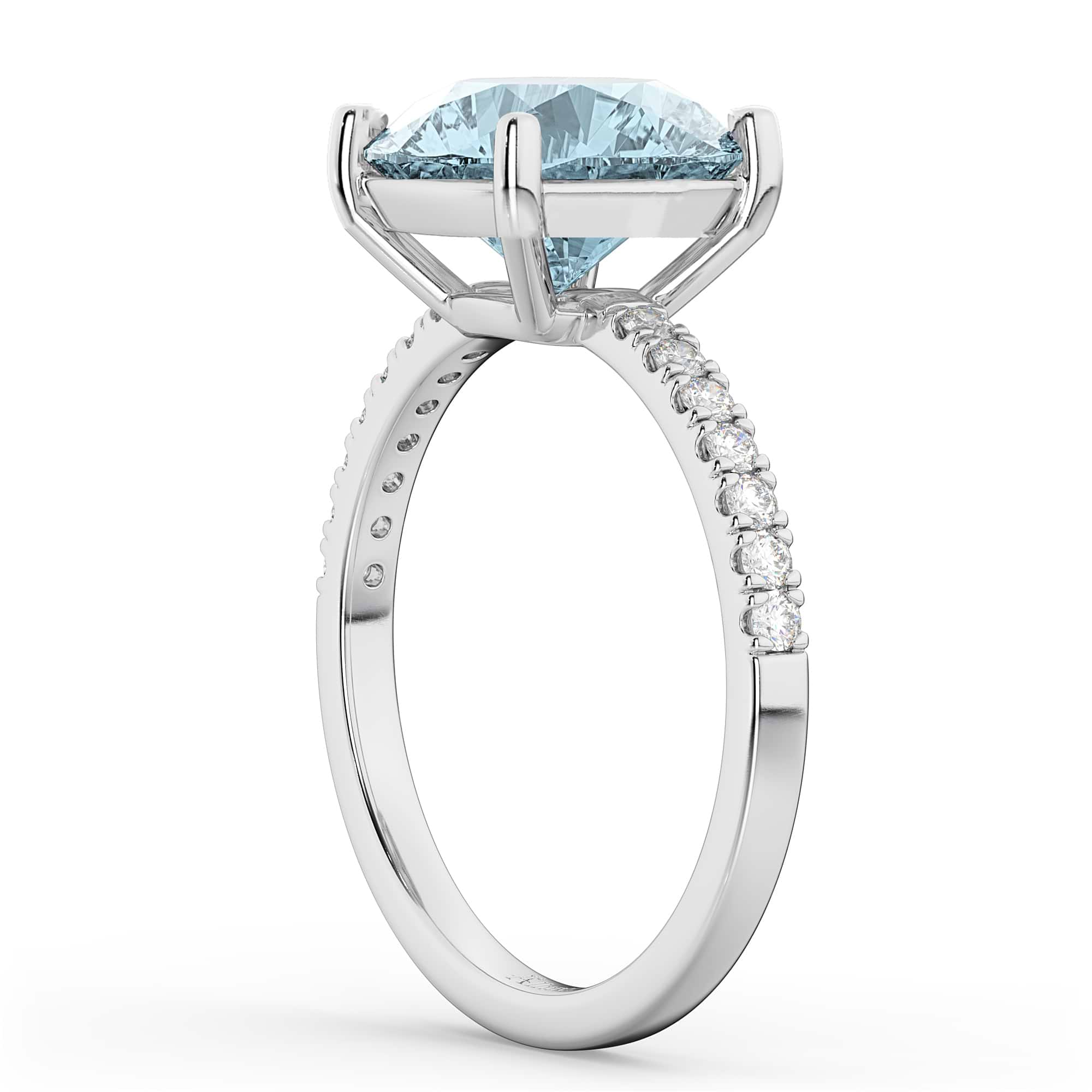 Aquamarine & Diamond Engagement Ring 14K White Gold 2.41ct