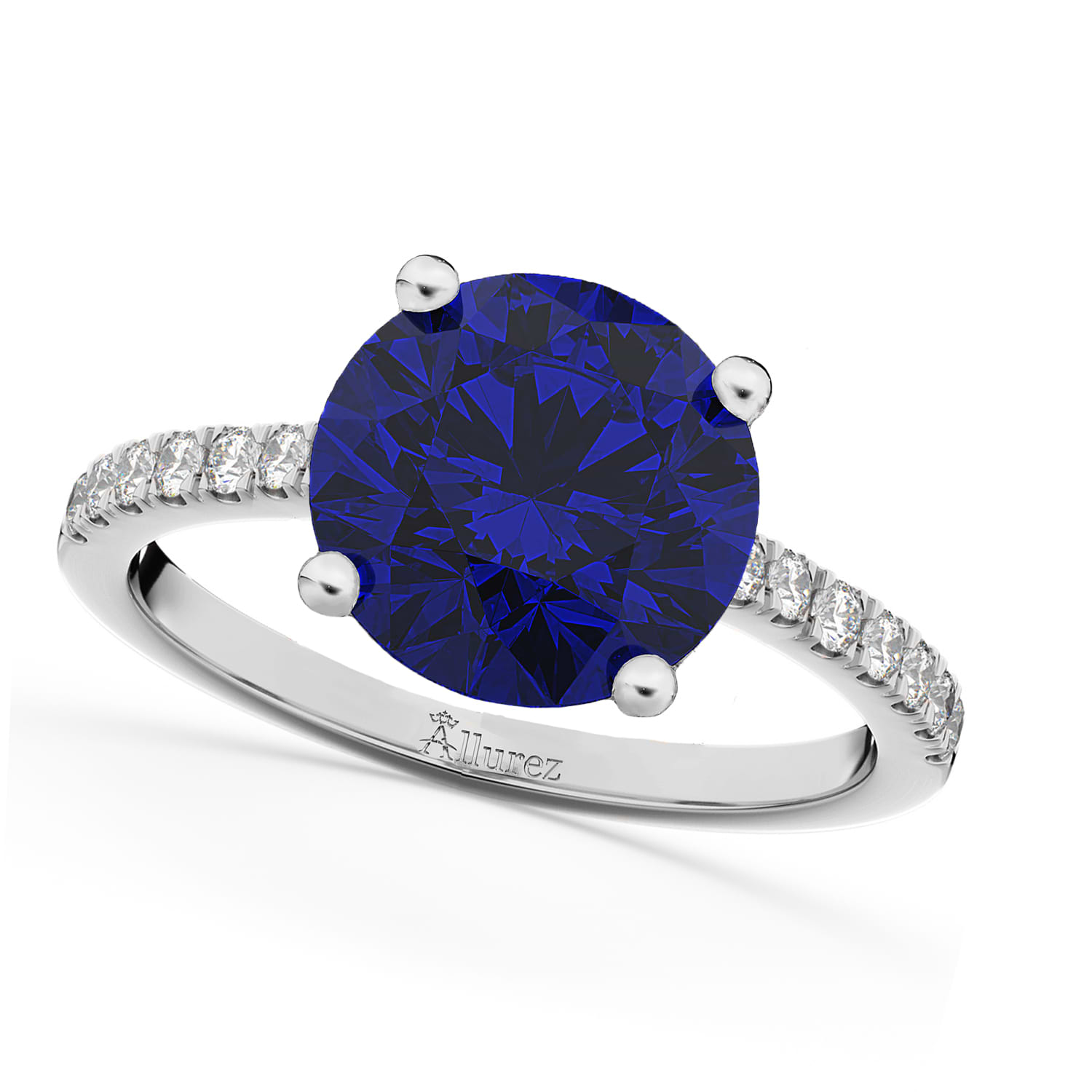 Blue Sapphire & Diamond Engagement Ring 14K White Gold 2.51ct
