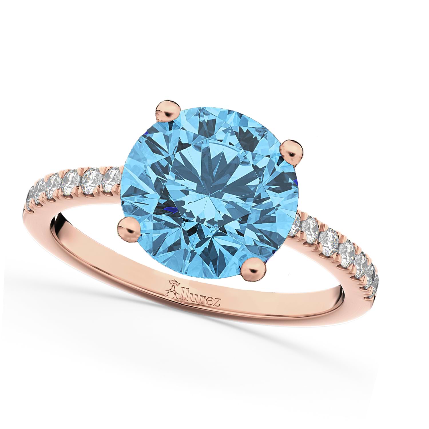 Blue Topaz & Diamond Engagement Ring 18K Rose Gold 2.71ct