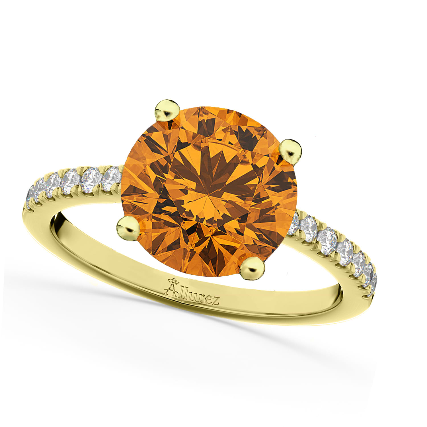 Citrine & Diamond Engagement Ring 14K Yellow Gold 2.01ct